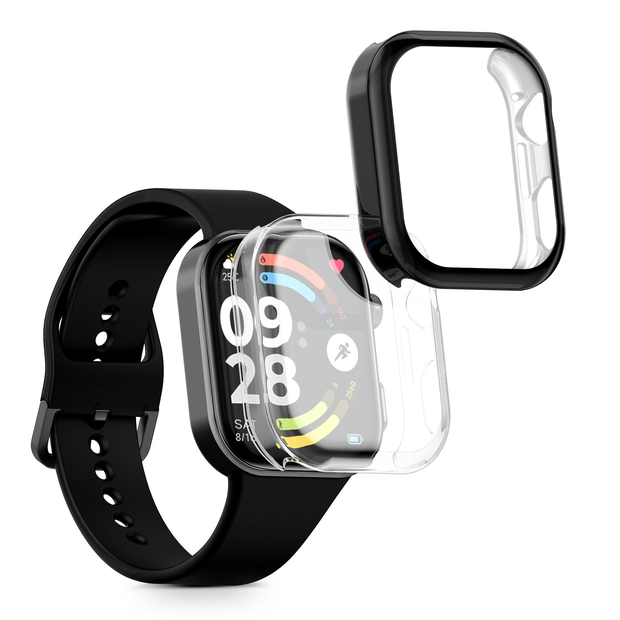 kwmobile Smartwatch-Hülle 2x Silikon Hülle für Xiaomi Redmi Watch 6, Schutzhülle Fullbody Display Cover Set aus Silikon