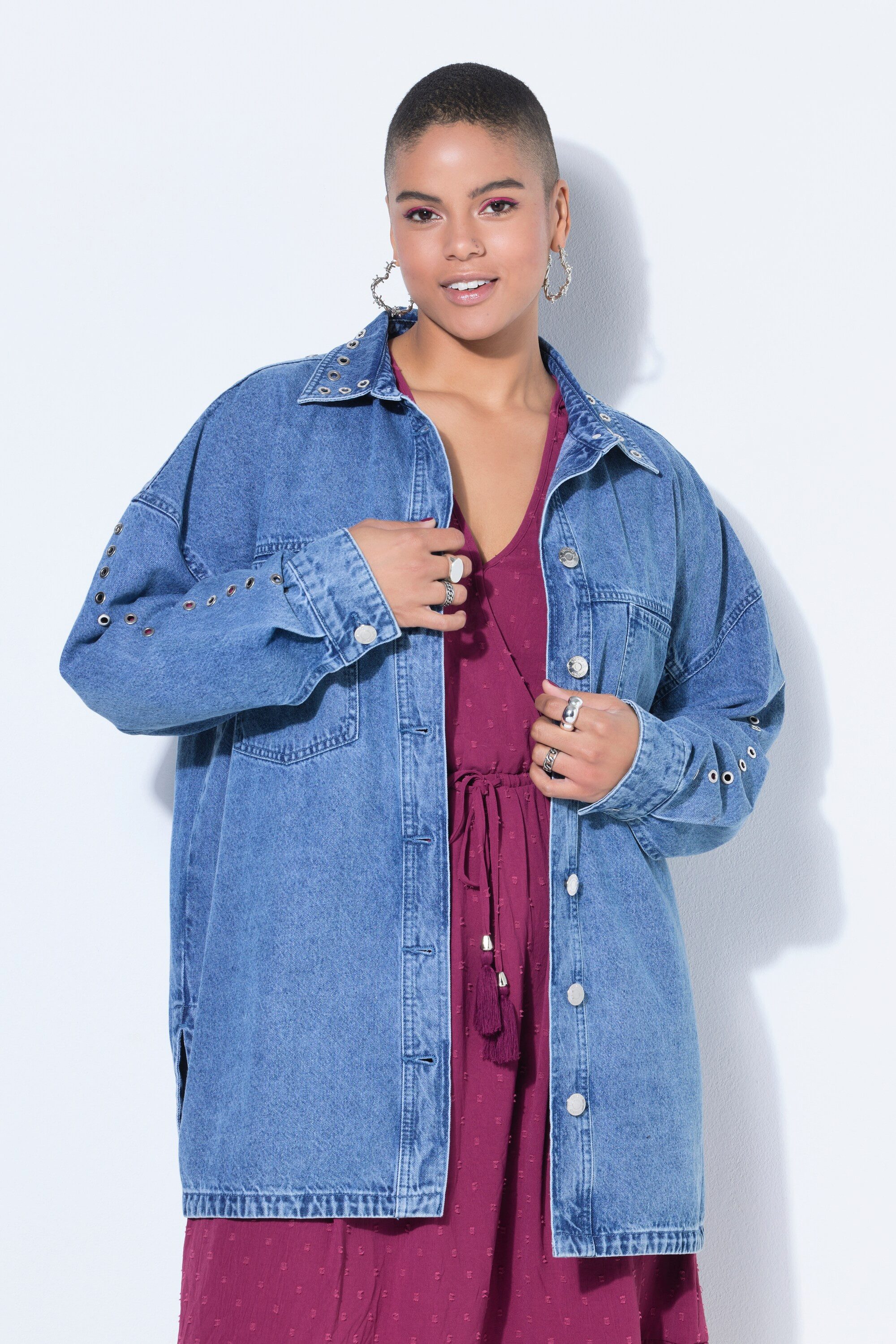 Studio Untold Hemdbluse Jeanshemd Oversize Shape Zier-Ösen