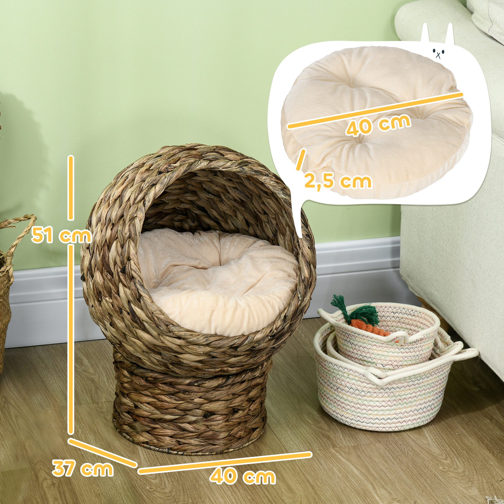 PawHut Tierhaus Rattan Katzenkorb Katzenhöhle Wasserhyazinthe kaffee, für Katzen, Dunkelbraun