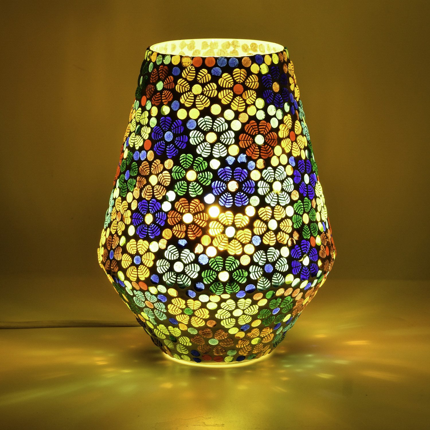 Marrakesch Orient & Mediterran Interior Nachttischlampe Boho Deko tischlampe Nachtischlampe aus Glas Mosaik Fikus -3-, Handarbeit
