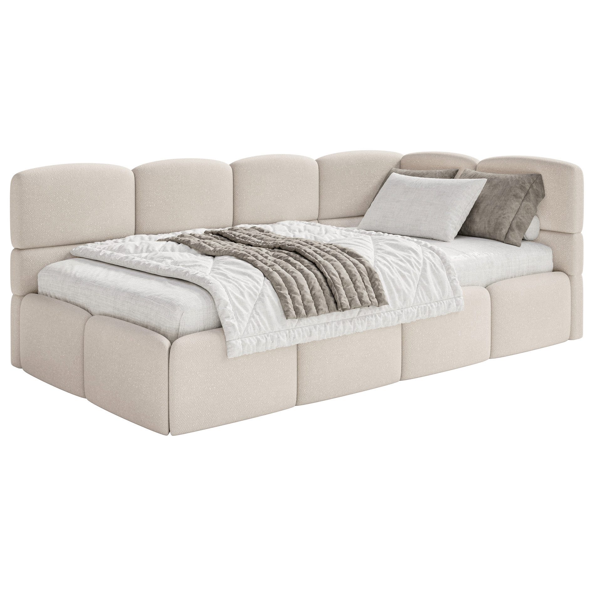 Selsey Jugendbett CLOUDY, Eck-Kopfteil, Matratze & Bettkasten, Chenille hydrophob, 120x200 cm
