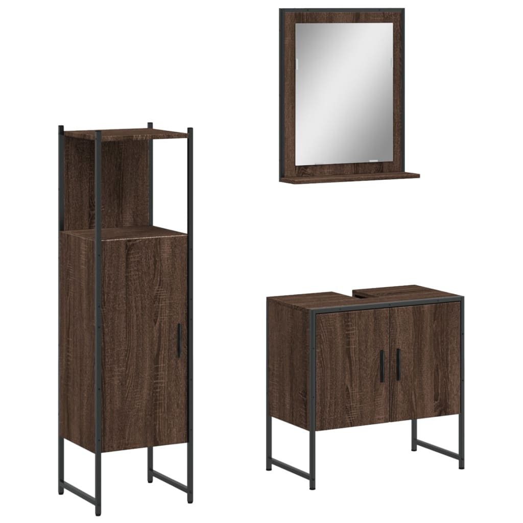vidaXL Badezimmer-Set 3-tlg. Badmöbel-Set Braun Eichen-Optik günstig online kaufen