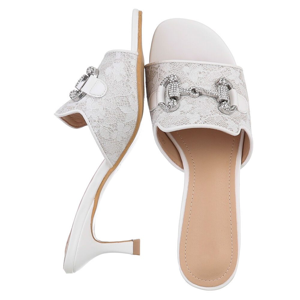 Ital-Design Elegante Slingbacks mit Applikationen für Damen Pantolette (89930042) Pfennig-/Stilettoabsatz Sandalen & Sandaletten in Weiß