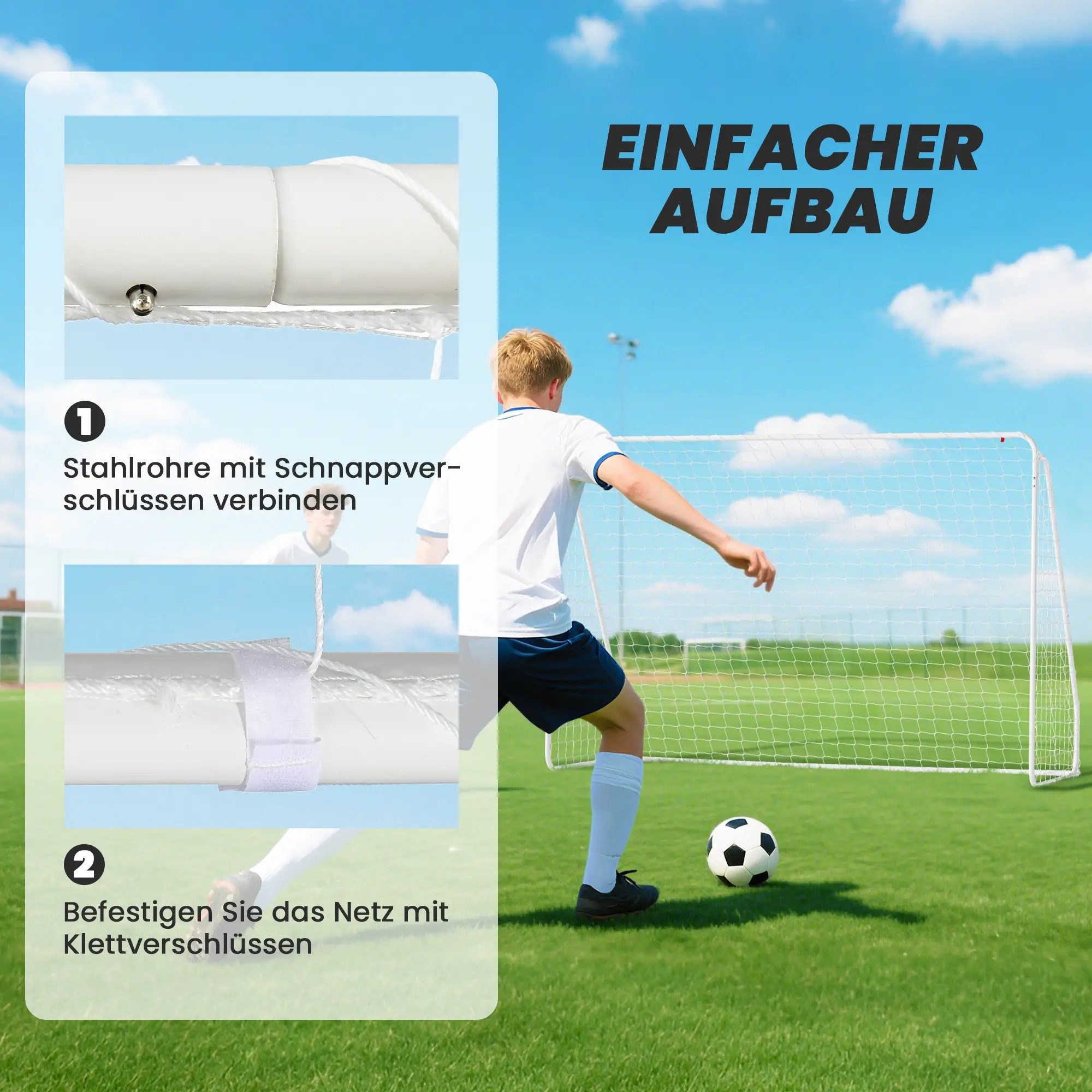 BlingBin Fußballtor Fußball Tor mit Netz und Erdhaken für Spiele & Training (1er Set, 1 St., 301cm x 120cm x 200cm), Fußballtor Outdoor Torwand für Garten, Park, Strand