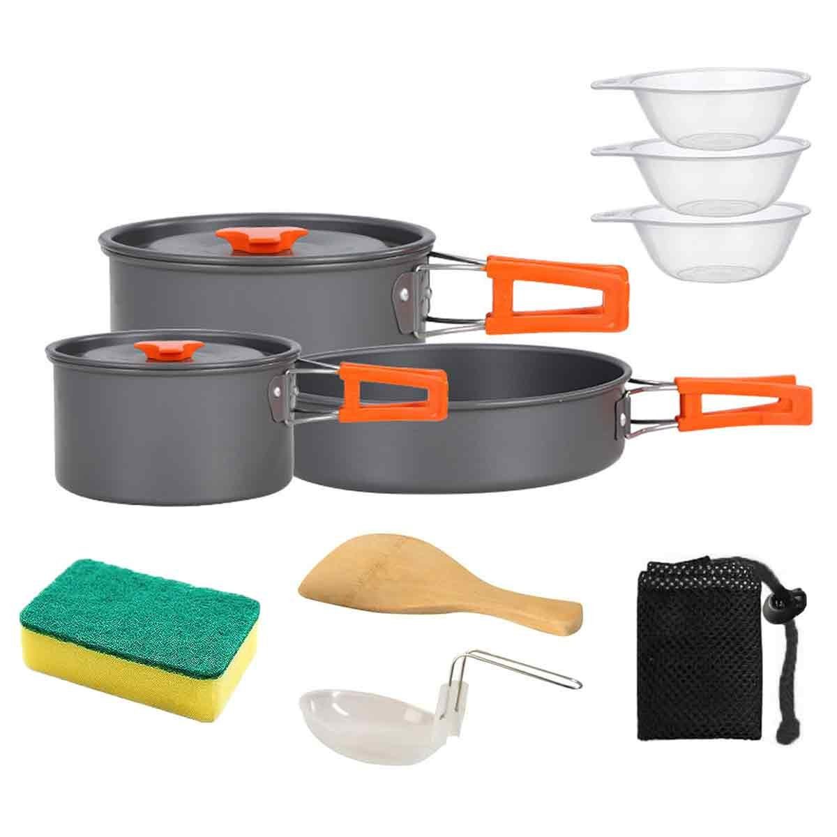 Wandern Set,Outdoor Camping Kochgeschirr Jormftte Topf-Set Kochgeschirr Grau2 Tragbar,für