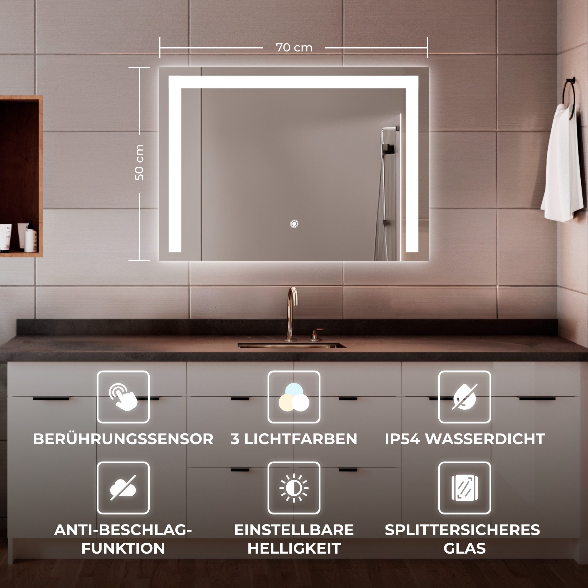 Bringer Badspiegel BRS105, Badezimmerspiegel mit Anti-Beschlag günstig online kaufen