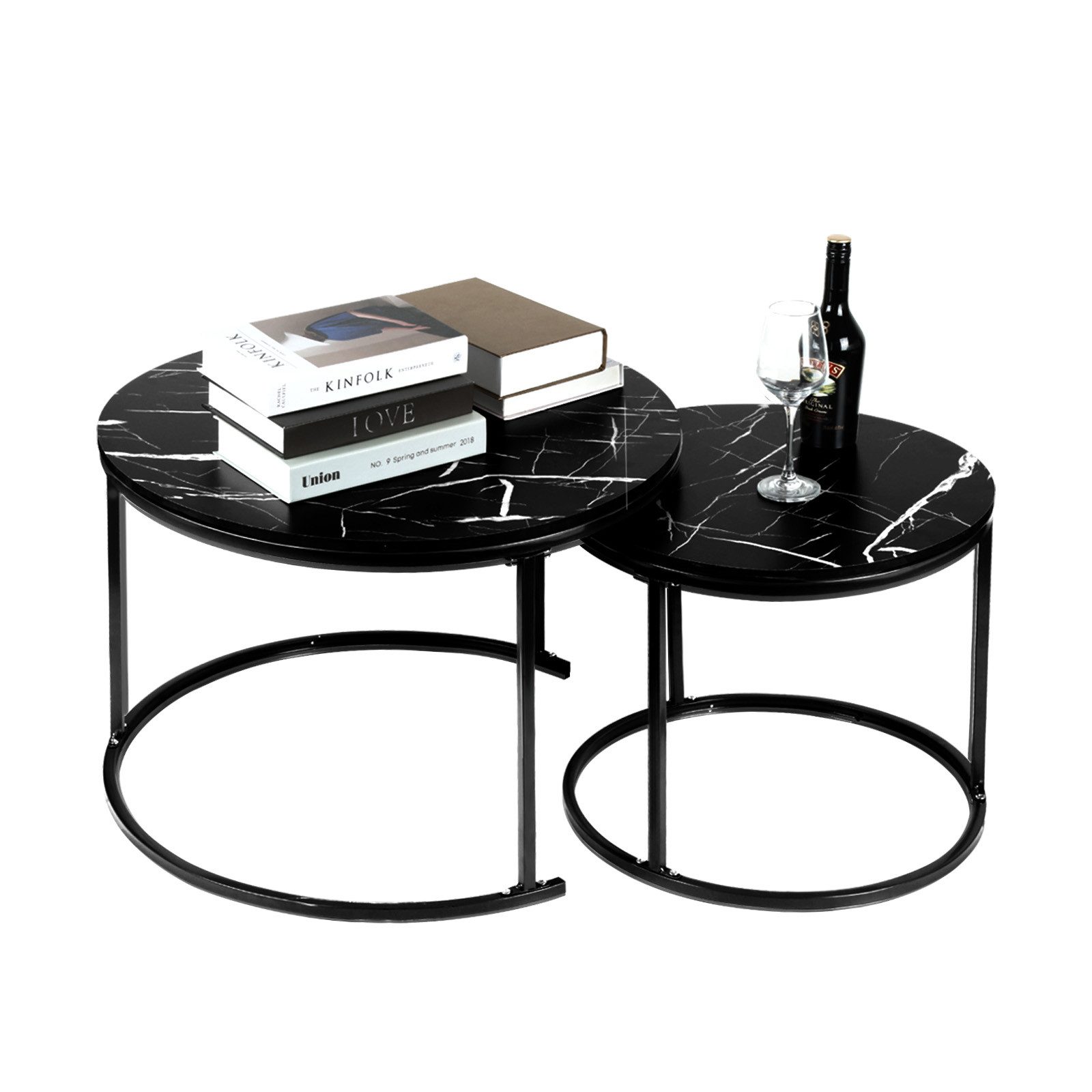 JEOBEST Couchtisch Wohnzimmertisch Runder Satztisch, Metallgestell Kaffeeti günstig online kaufen