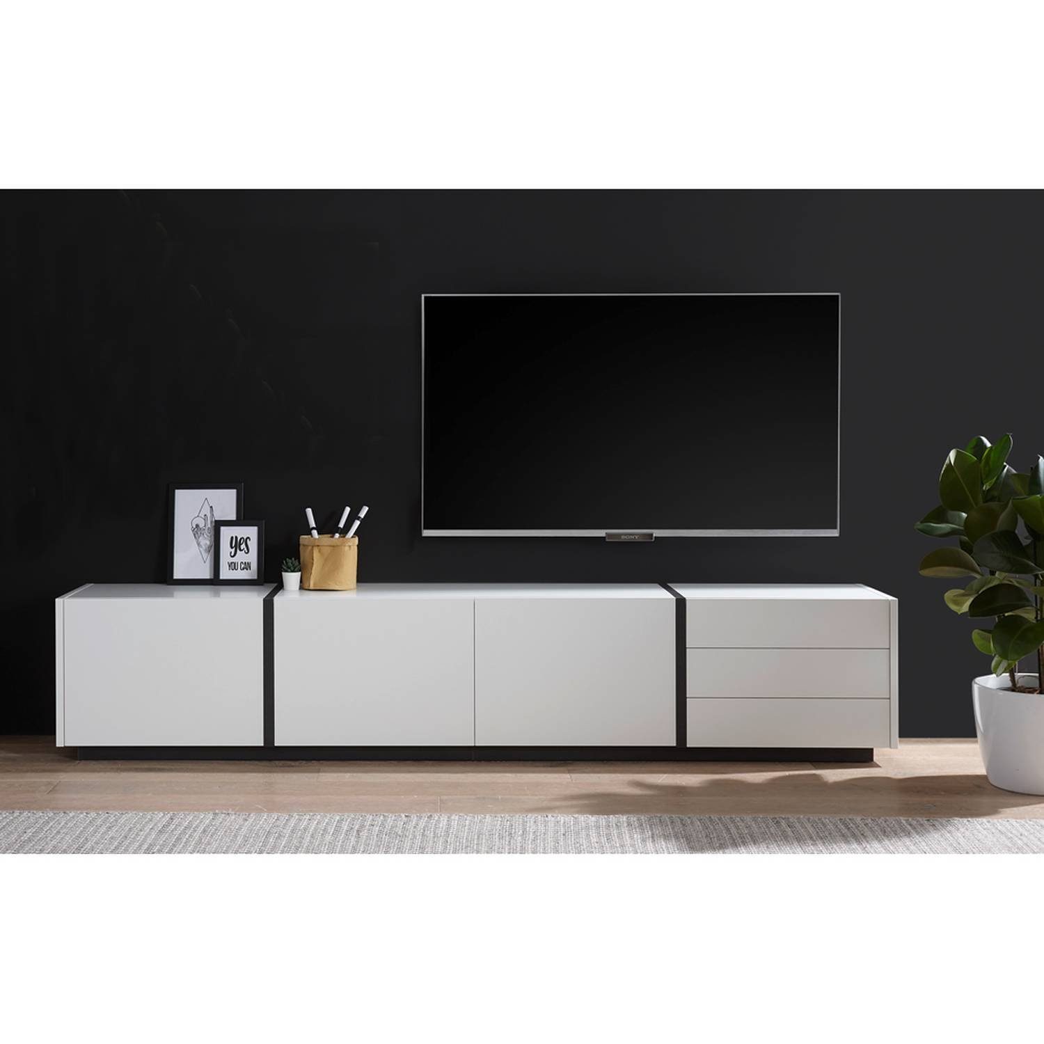 Lomadox Lowboard »KAIRO-61«, Modernes in weiß matt mit Absetzungen in