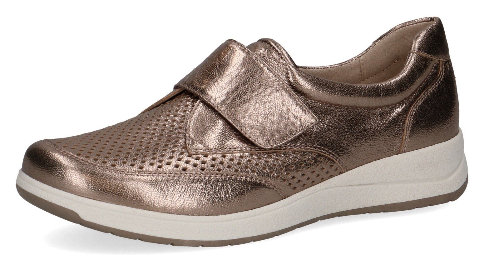 Caprice Klettschuh Slipper, Freizeitschuh, Halbschuh im glänzendem Metallic Look