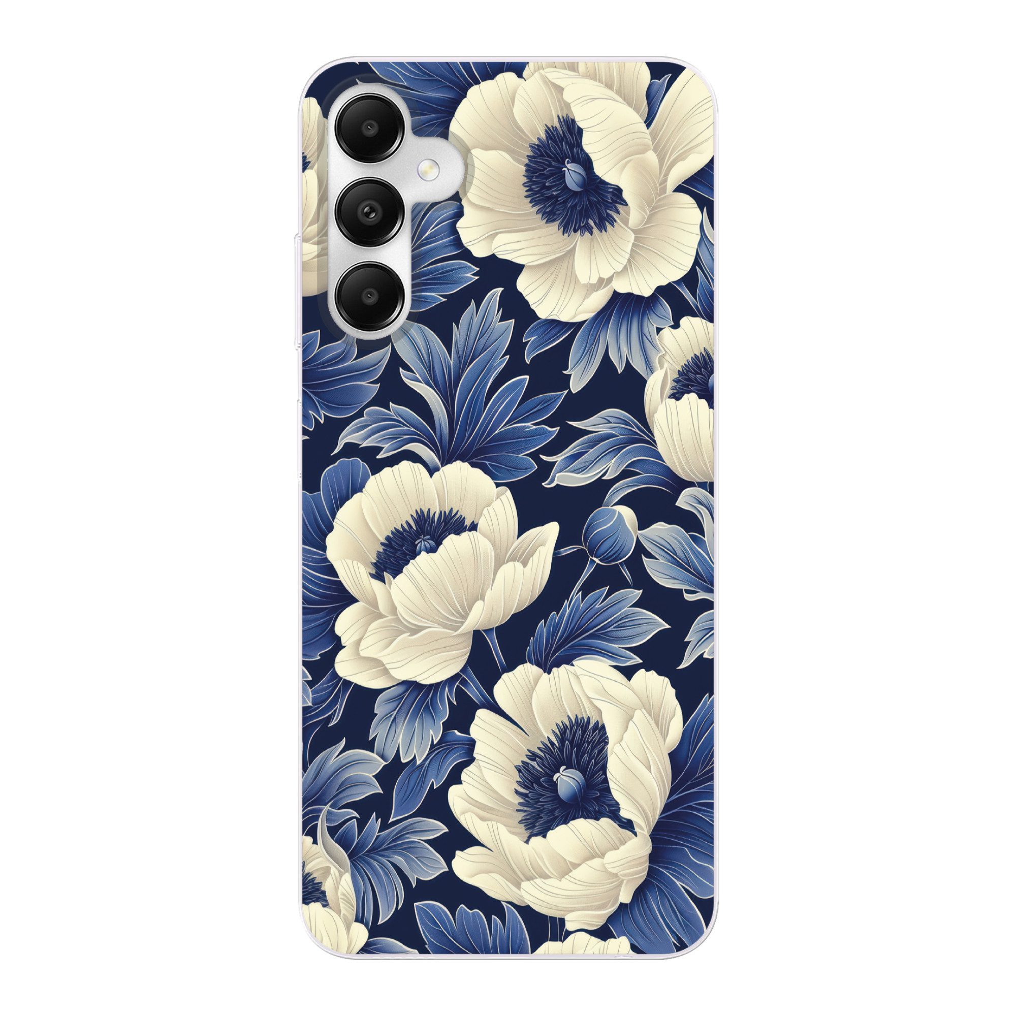 MuchoWow Handyhülle für Samsung Galaxy A05s Blumen - Muster - Blau - Weiß, Smartphone-Bumper, Print, Handy Schutzhülle Dünn