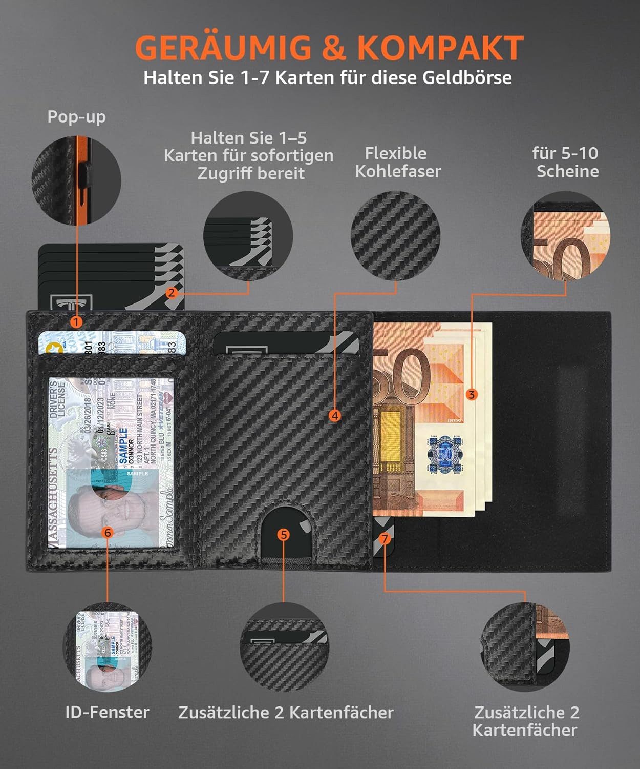 TEEHON Geldbörse Magnetischer Slim Wallet mit Münzfach&RFID Schutz&ID-Fenster (Leder Portmonee Geldbeutel kartenetui für Karten), kreditkartenetui Herren Klein - Kartenhalter Schwarz