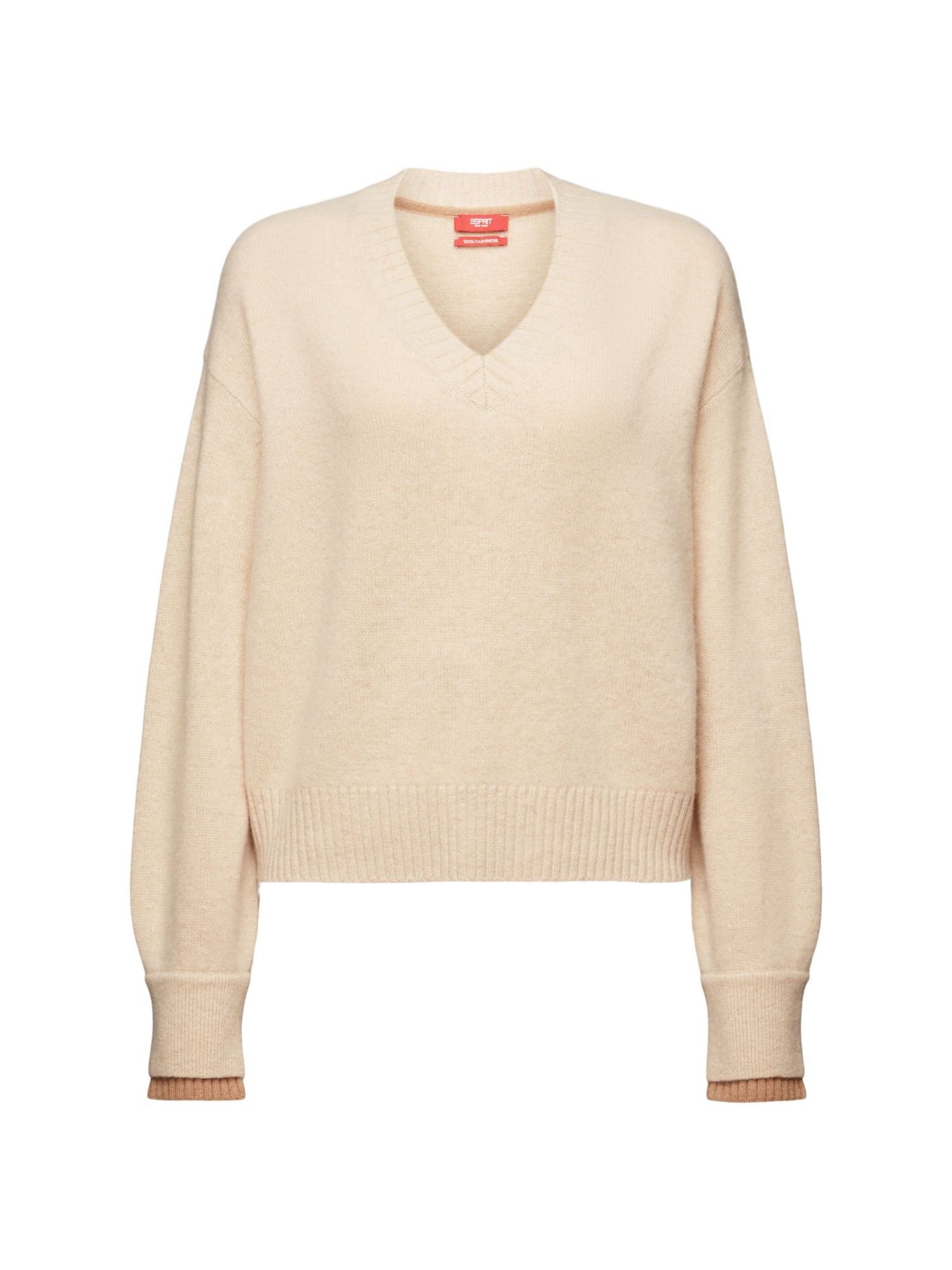 Esprit V-Ausschnitt-Pullover Kaschmirpullover mit V-Ausschnitt SAND