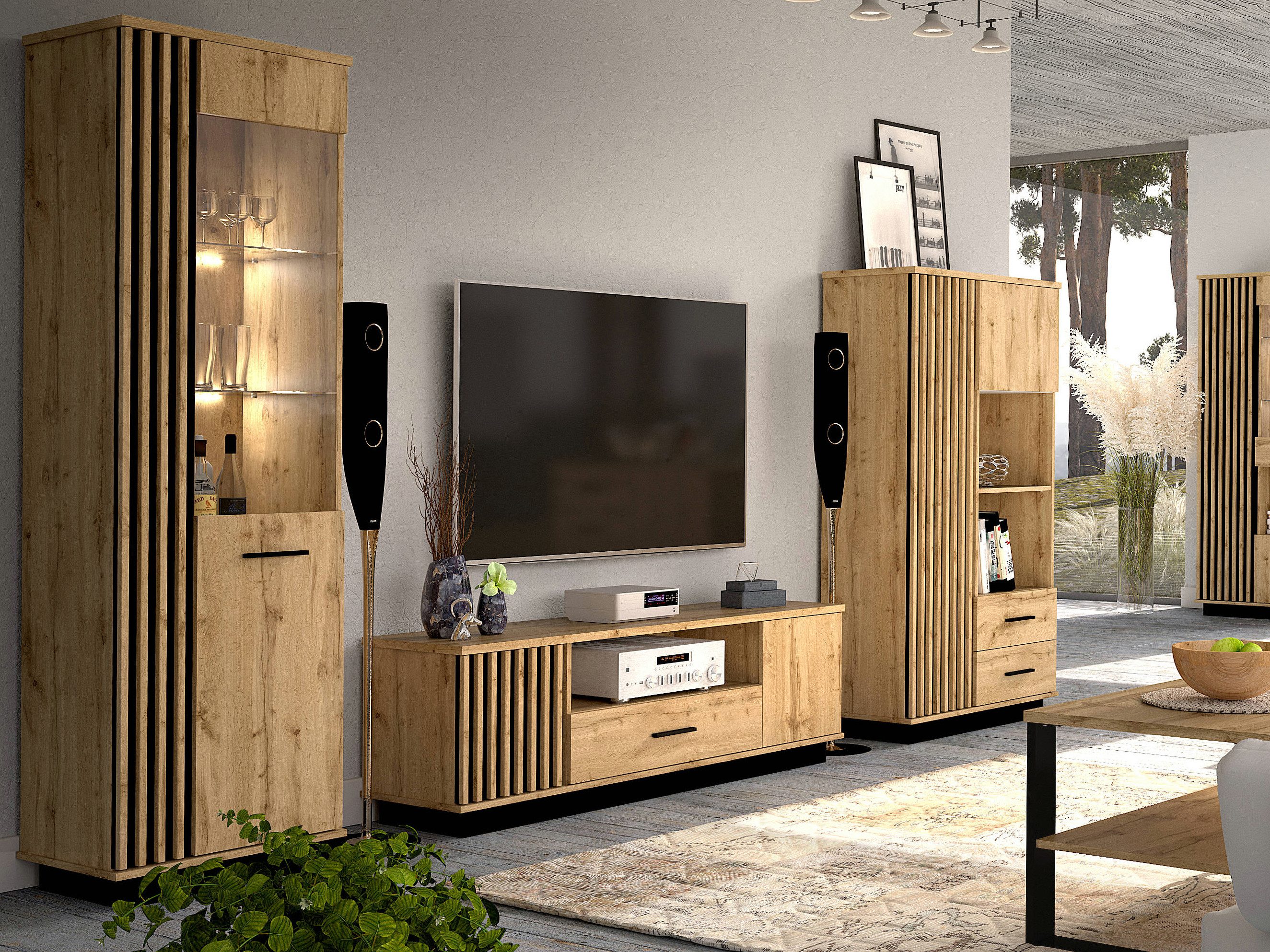 Beautysofa TV-Regal mit Schublade 155cm LAMELO, moderner TV-Schrank, zweitürig mit Stauraum – Bild 2 von 5