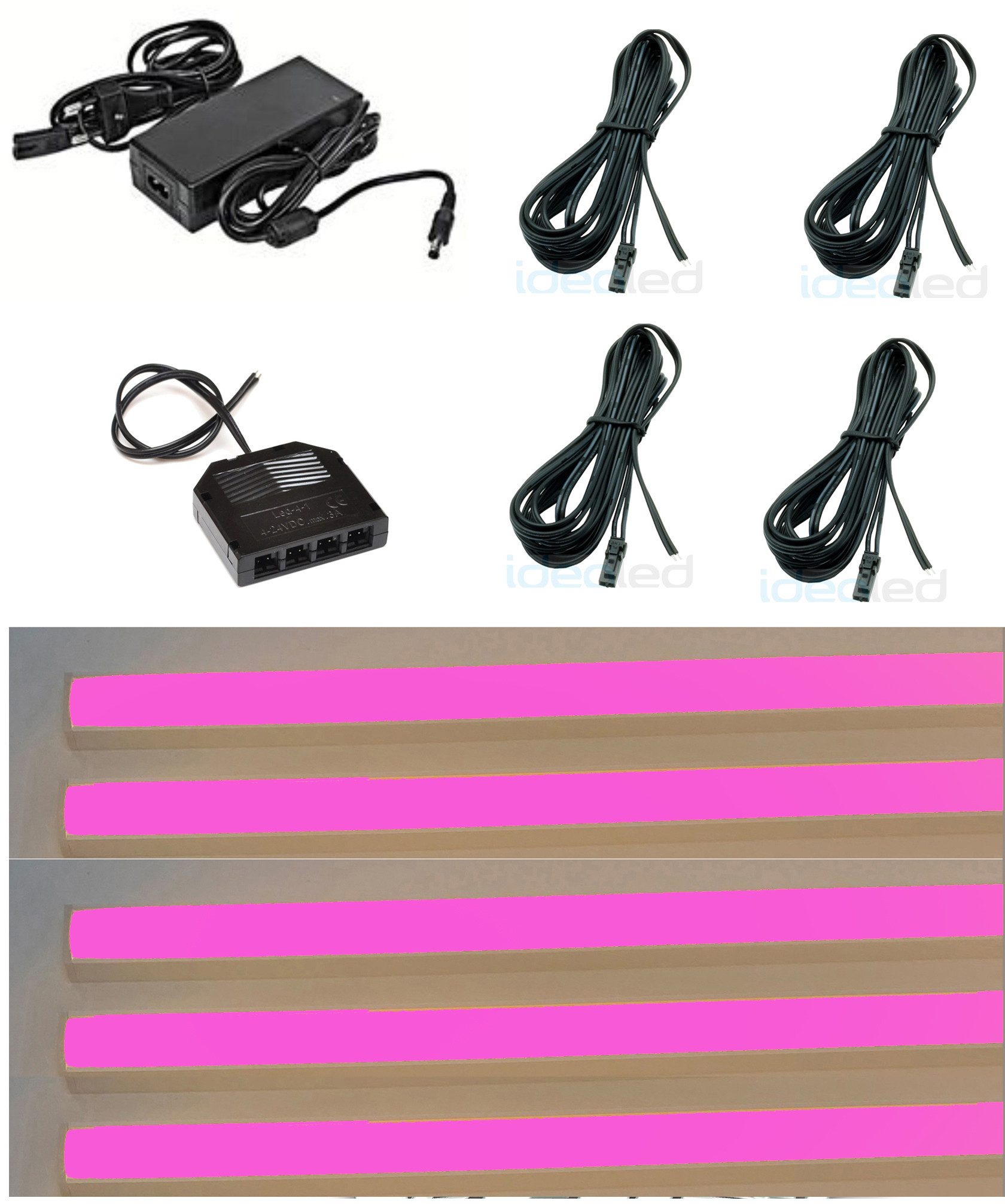 XENON LED Dekolicht 3906 LED Regal Beleuchtung 5 x 0,75m inkl. Netzteil Lichtfarbe Pink, Xenon / Pink