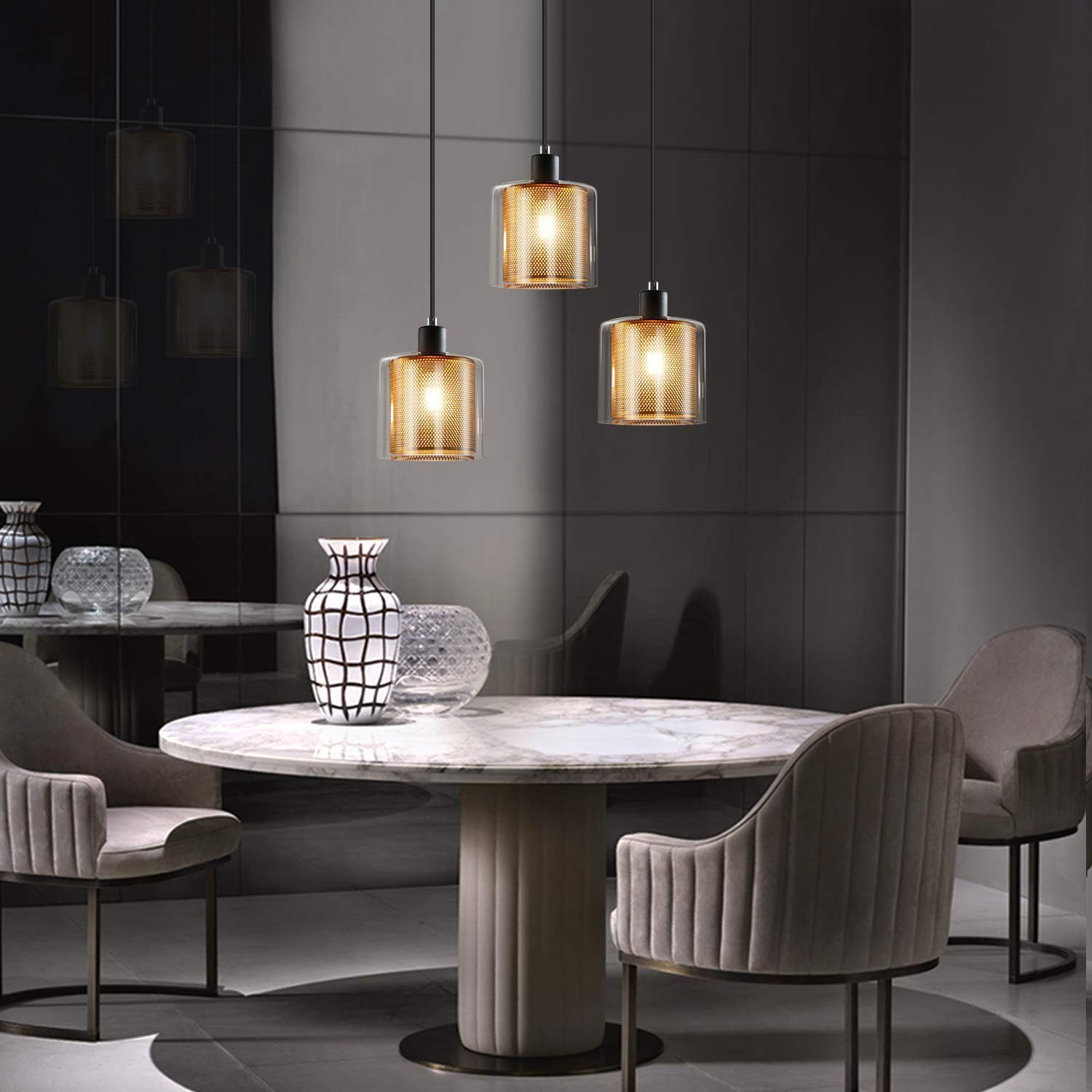 ZMH Pendelleuchte Esszimmer Vintage Pendellampe mit Doppeltem Schirm 1/3/4 günstig online kaufen