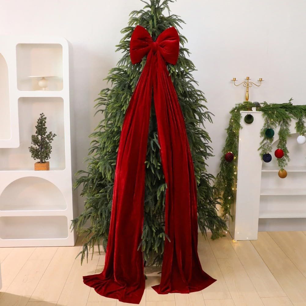 CLTYQ Christbaumschmuck rote schleifen weihnachten,Große Weihnachtsbaum-Schleifen, 200cm, Samtstoff,Weihnachtsdekoration für Weihnachtsbaum, Fenster, Haustür – Bild 3 von 5