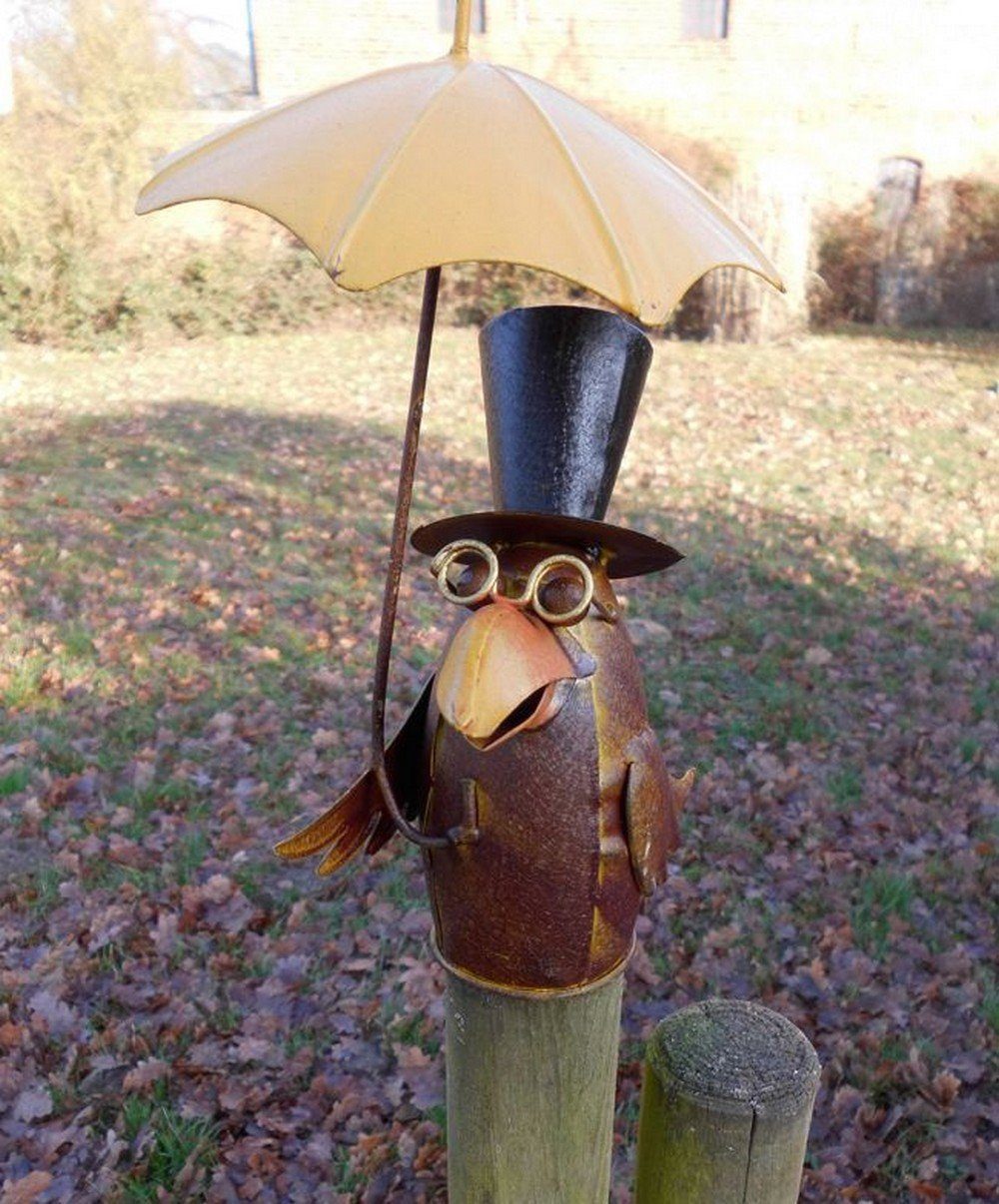 Deko-Impression Tierfigur Zaunfigur Zaunhocker Gartendeko lustiger Rabe m. Schirm offen 21 cm (1 St) – Bild 4 von 4