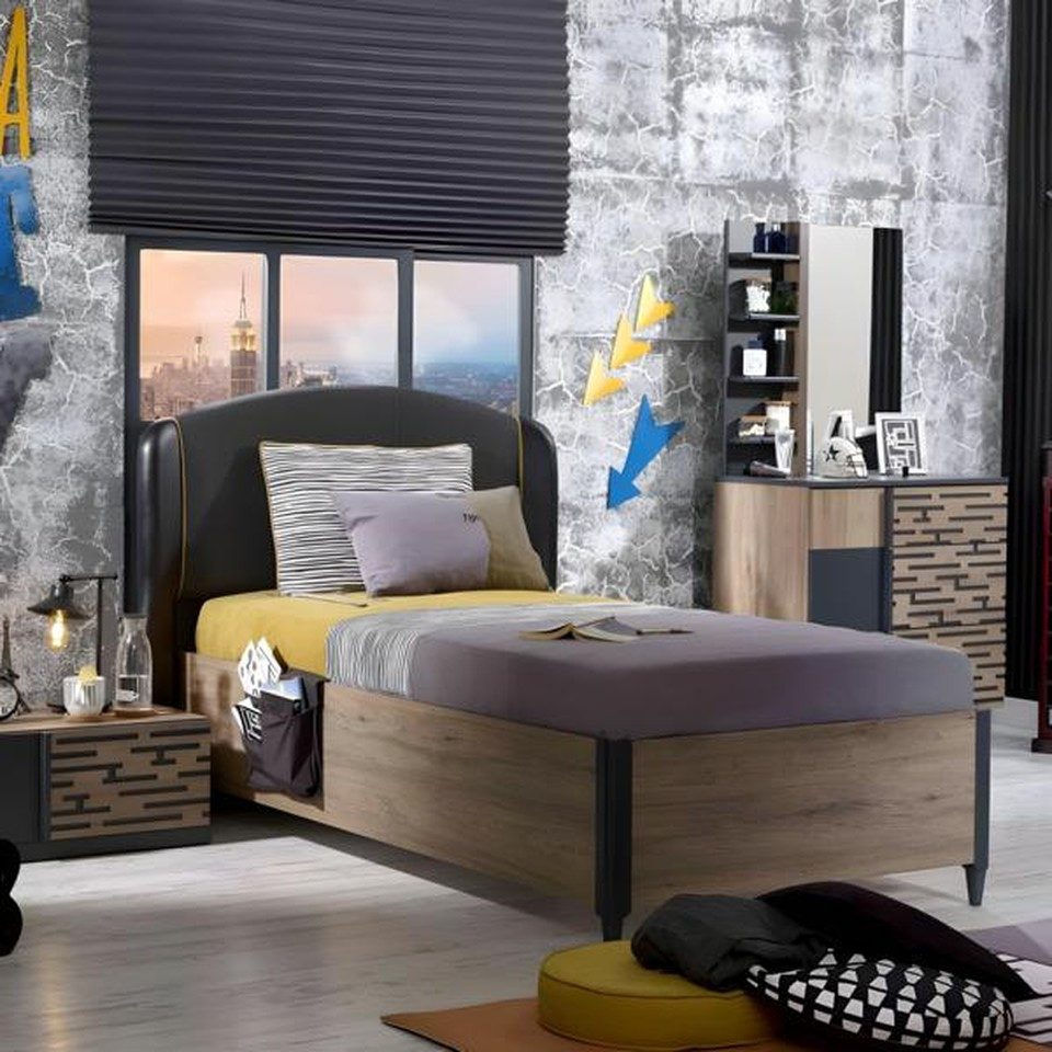 Xlmoebel Einzelbett XLMOEBEL Holzbett in Braun mit getufteter Polsterung (Einzelbett, 1-tlg., Einzelbett 100 x 200 cm), Made in Europa