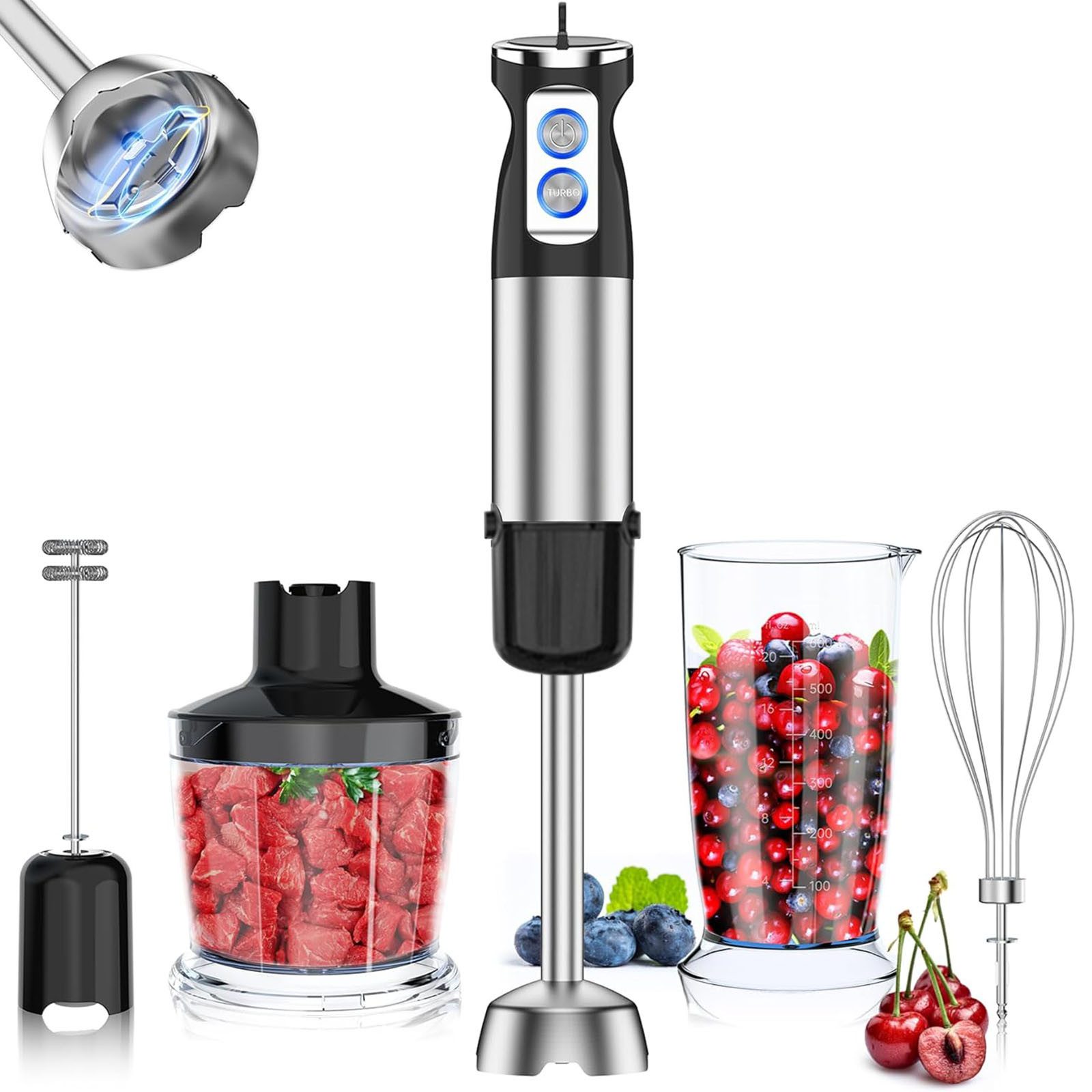 Stabmixer 5 in 1 Elektrischer Pürierstab Schneebesen Hand Blender Mixer