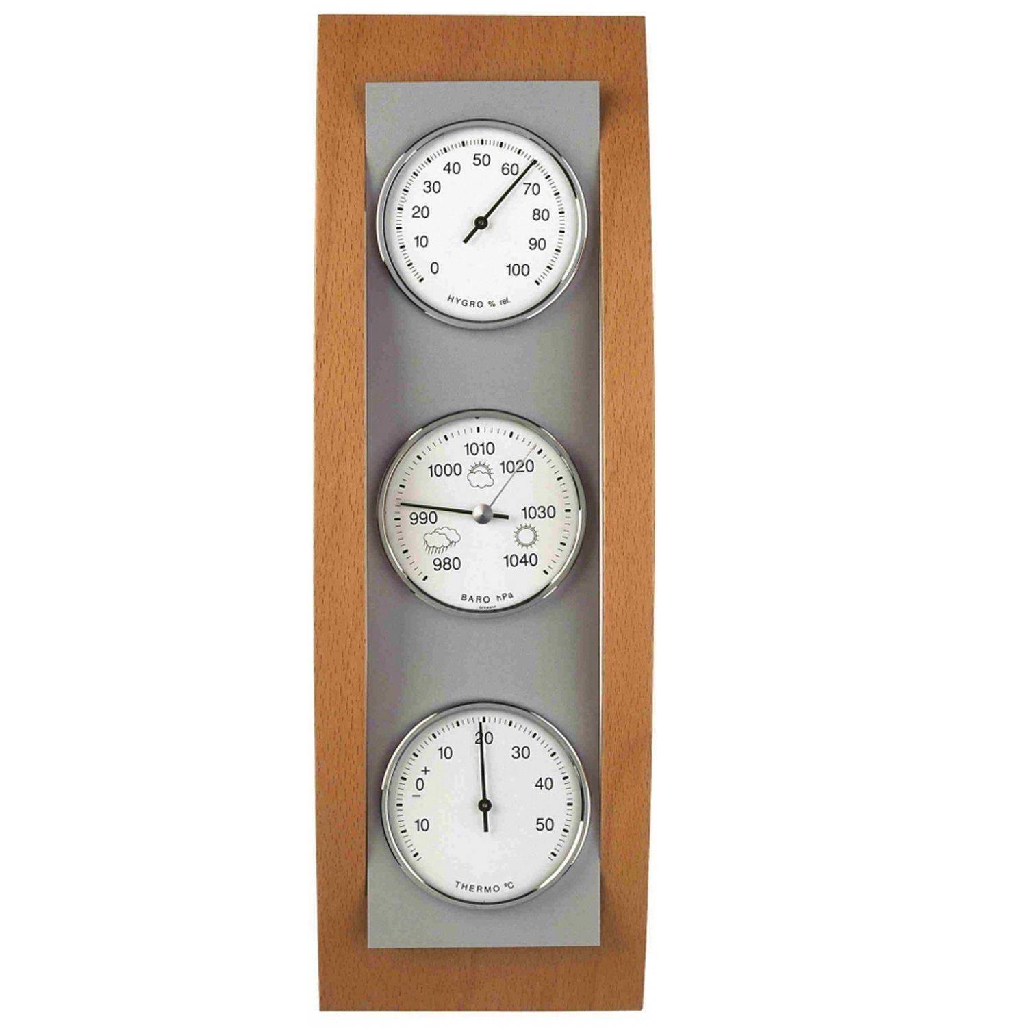 TFA Dostmann TFA Wetterstation analogem Thermometer Hygrometer Buche-Aluminium 20.1082 Barometer mit