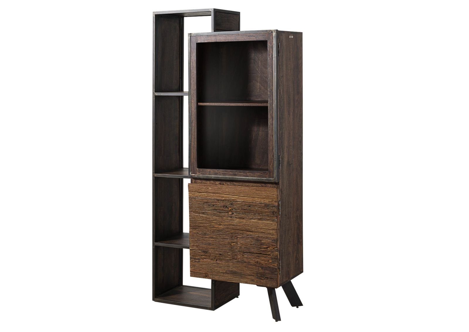 Massivmoebel24 Standvitrine #03 (Vitrine Akazie / Altholz 90x40x183 braun lackiert CITY #03)