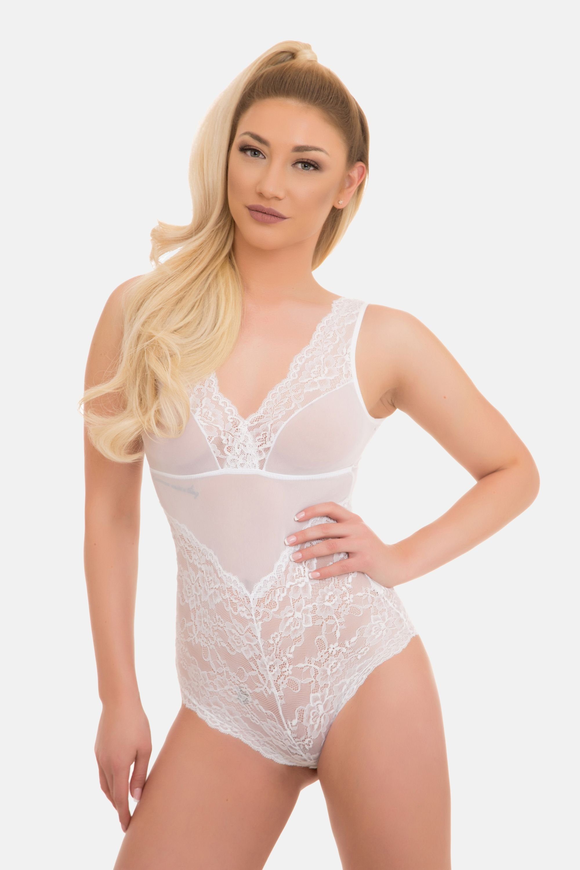 Evoni Body Damen sexy Tüllbody Spitzenslip