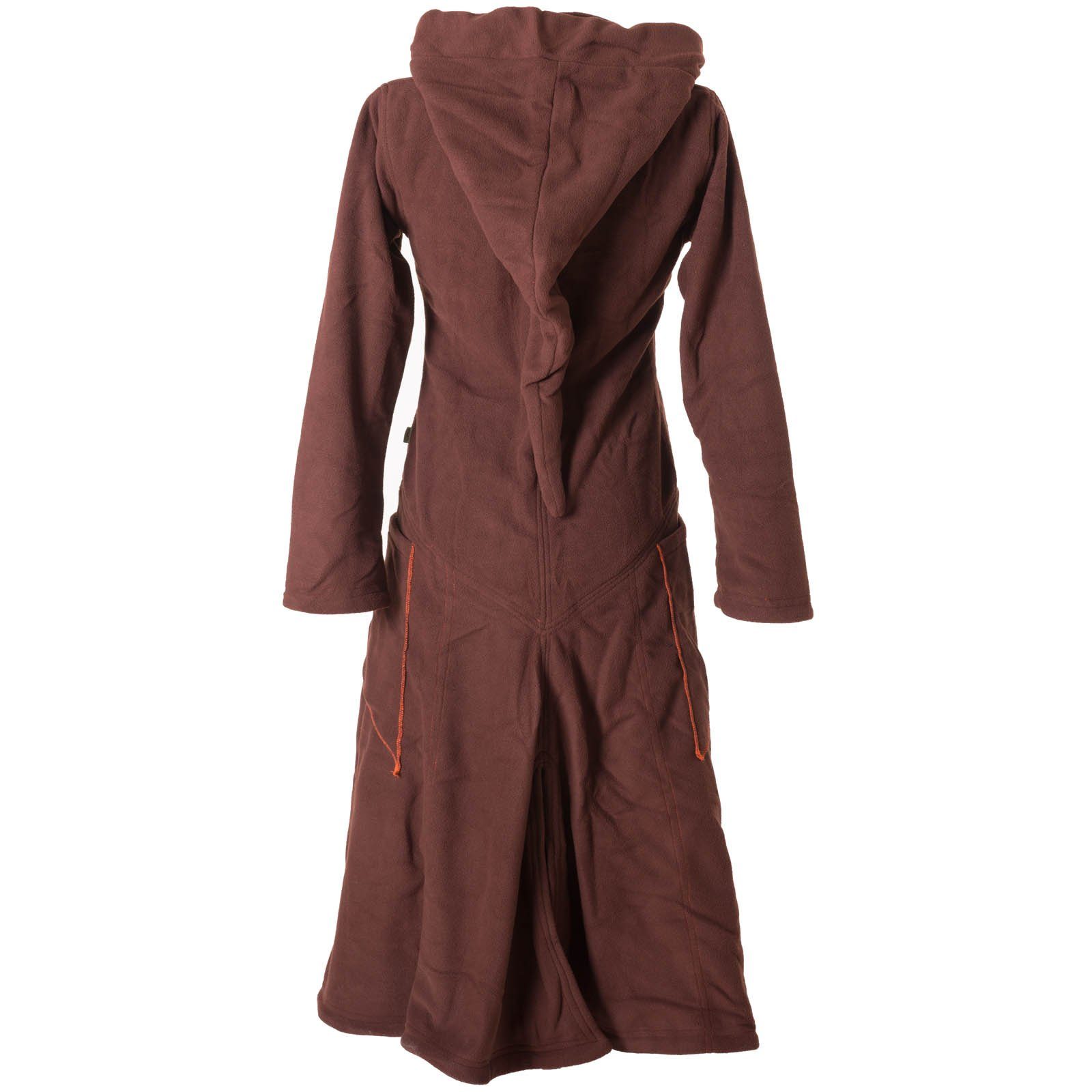 Elfen, Boho, warmer Langer, Style Zipfelkapuze Goa Vishes Fleece Langmantel Mantel mit braun Boho