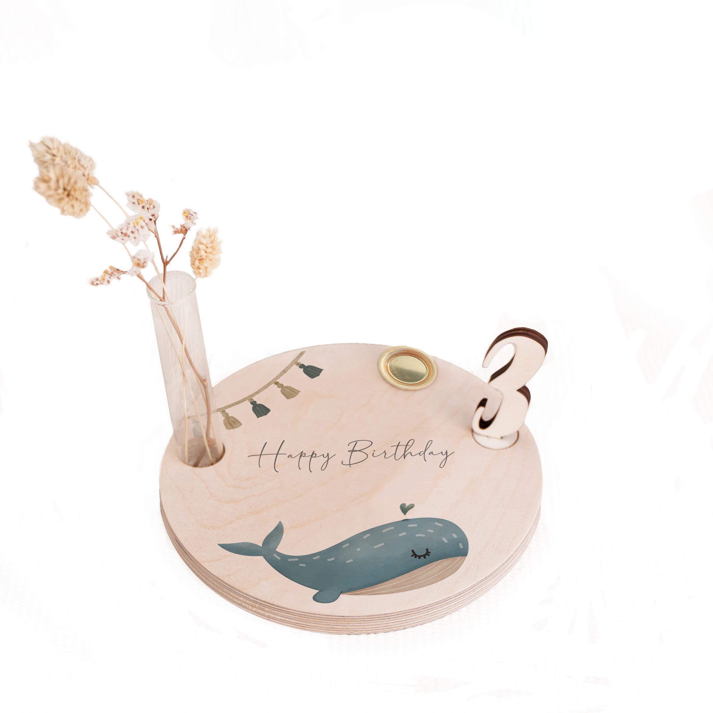 hellomini Geburtstagskerze Geburtstagsteller mit Kerzenhalter, Vase & Jahreszahlen