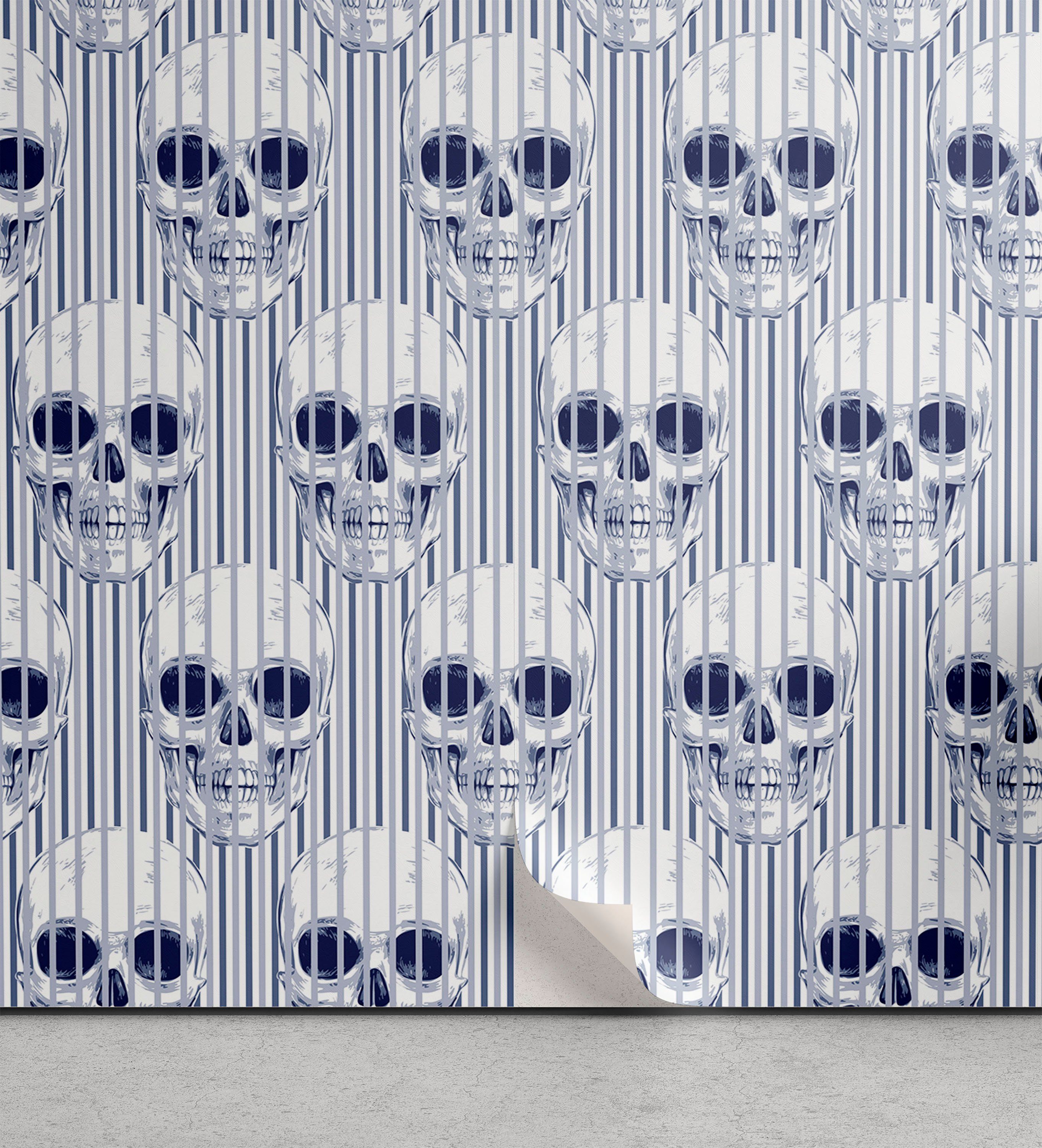 Abakuhaus Vinyltapete selbstklebendes Wohnzimmer Küchenakzent, Geometrisch Blauer Schädel Optical