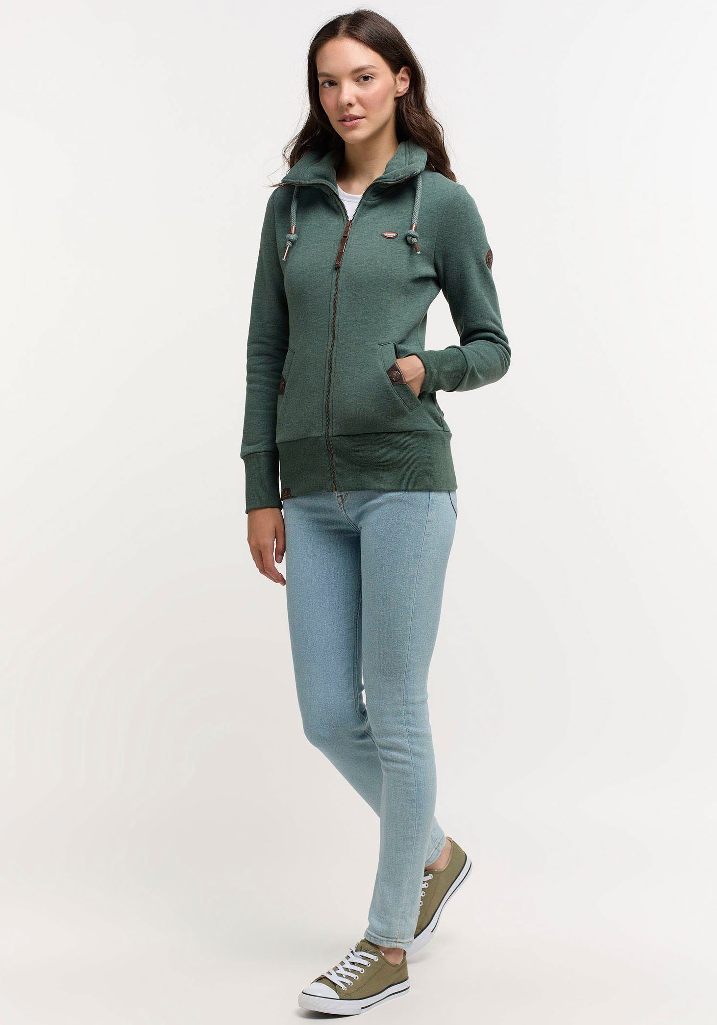 RYLIE Sweatjacke Ragwear PINE Stehkragen mit hohem ZIP GREEN