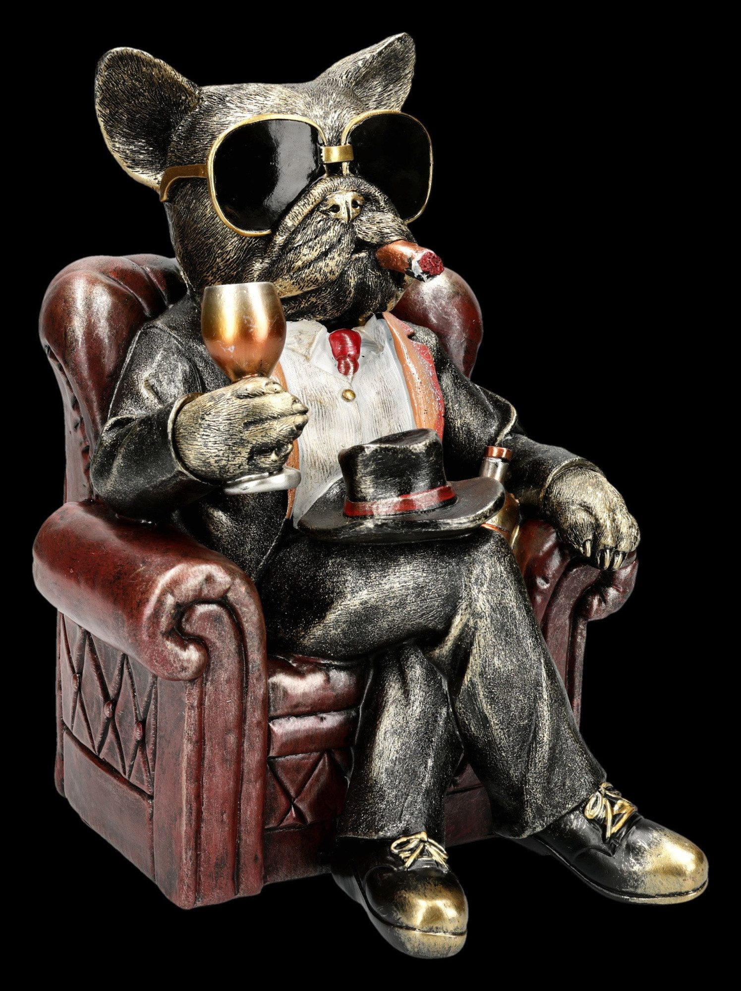 Figuren Shop GmbH Tierfigur Bulldogge Figur – Gentleman Hund Statue witzige Deko 26,5 cm Dekofigur