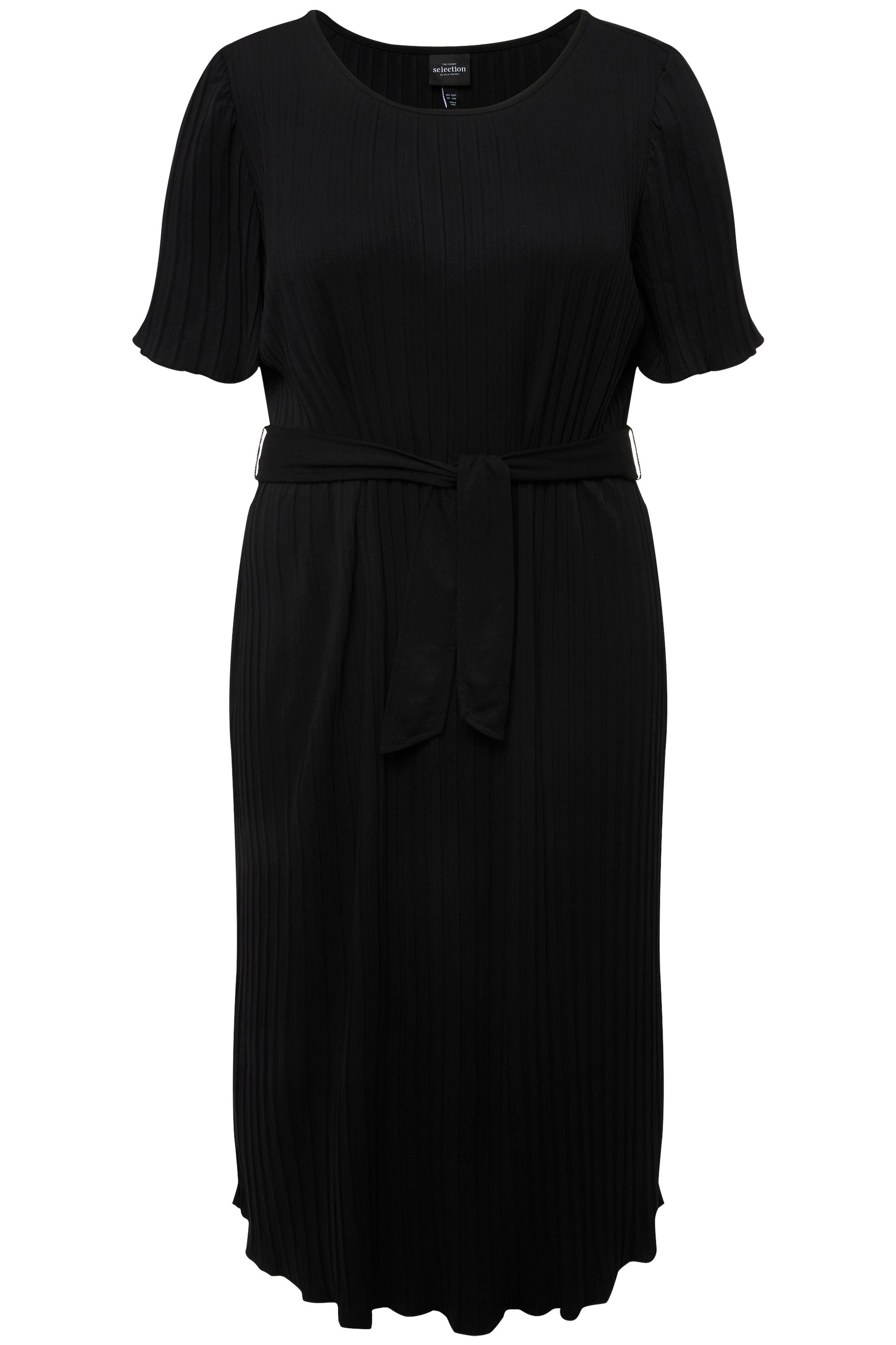 Ulla Popken Midikleid Plissee-Midikleid A-Linie Rundhals günstig online kaufen