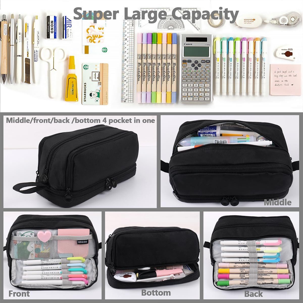 Coonoor Federmäppchen Große Kapazität, Mäppchen Federtaschen Etui Stifte 4 Fächer – Bild 5 von 5