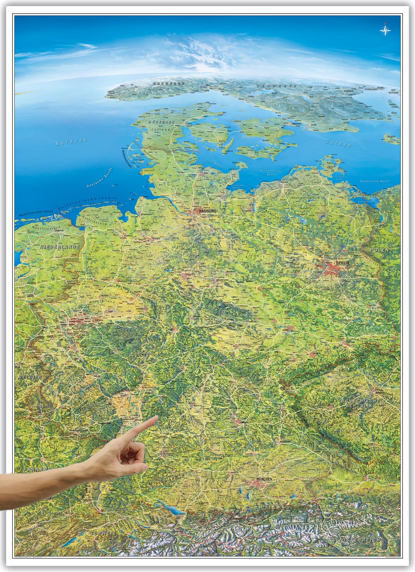 Interkart Landkarten & Globen GmbH Poster Panoramakarte Deutschland - 99 x 136 cm - Deutschland Karte, Oberflächen beschichtetes Poster