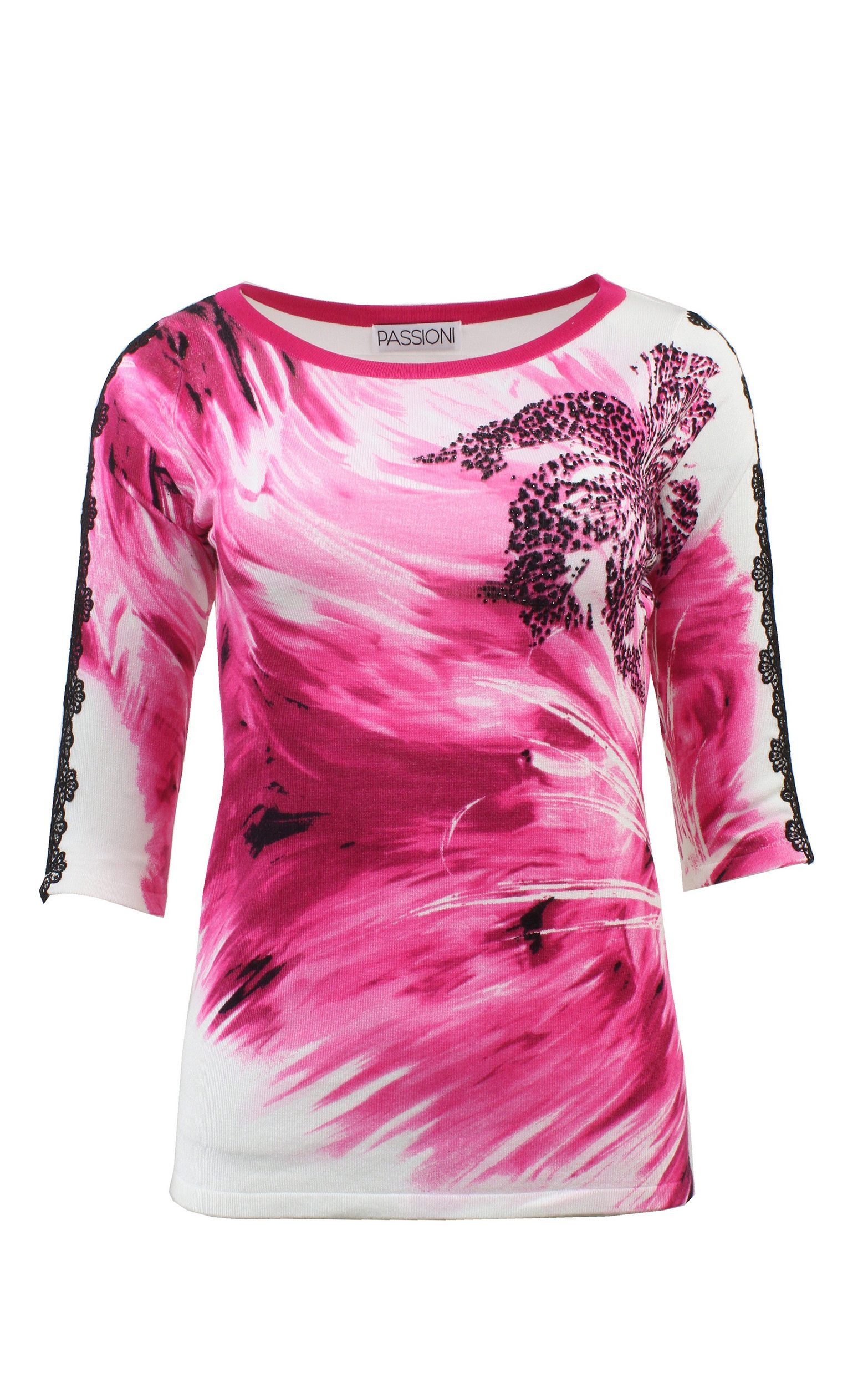 Passioni 3/4 Arm-Pullover Sommerpullover mit abstraktem Blumenprint mit Spi günstig online kaufen