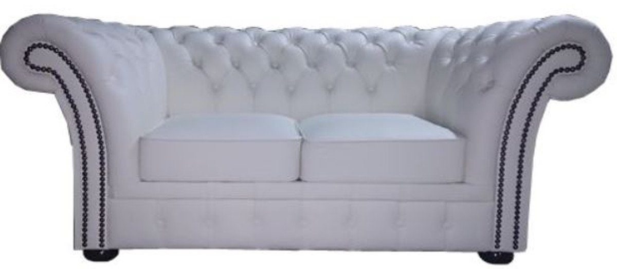 Casa Padrino Chesterfield-Sofa Chesterfield Echtleder - 90 x cm Weiß 2er x Sofa Kollektion 80 170 H. Luxus