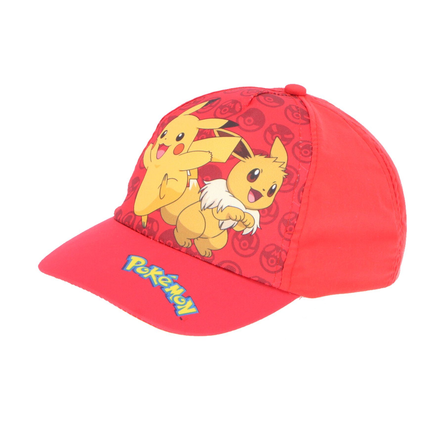 POKÉMON Baseball Cap Pokemon Pikachu Evoli Kinder Basecap Baseball Kappe Gr. 54 bis 56 Rot