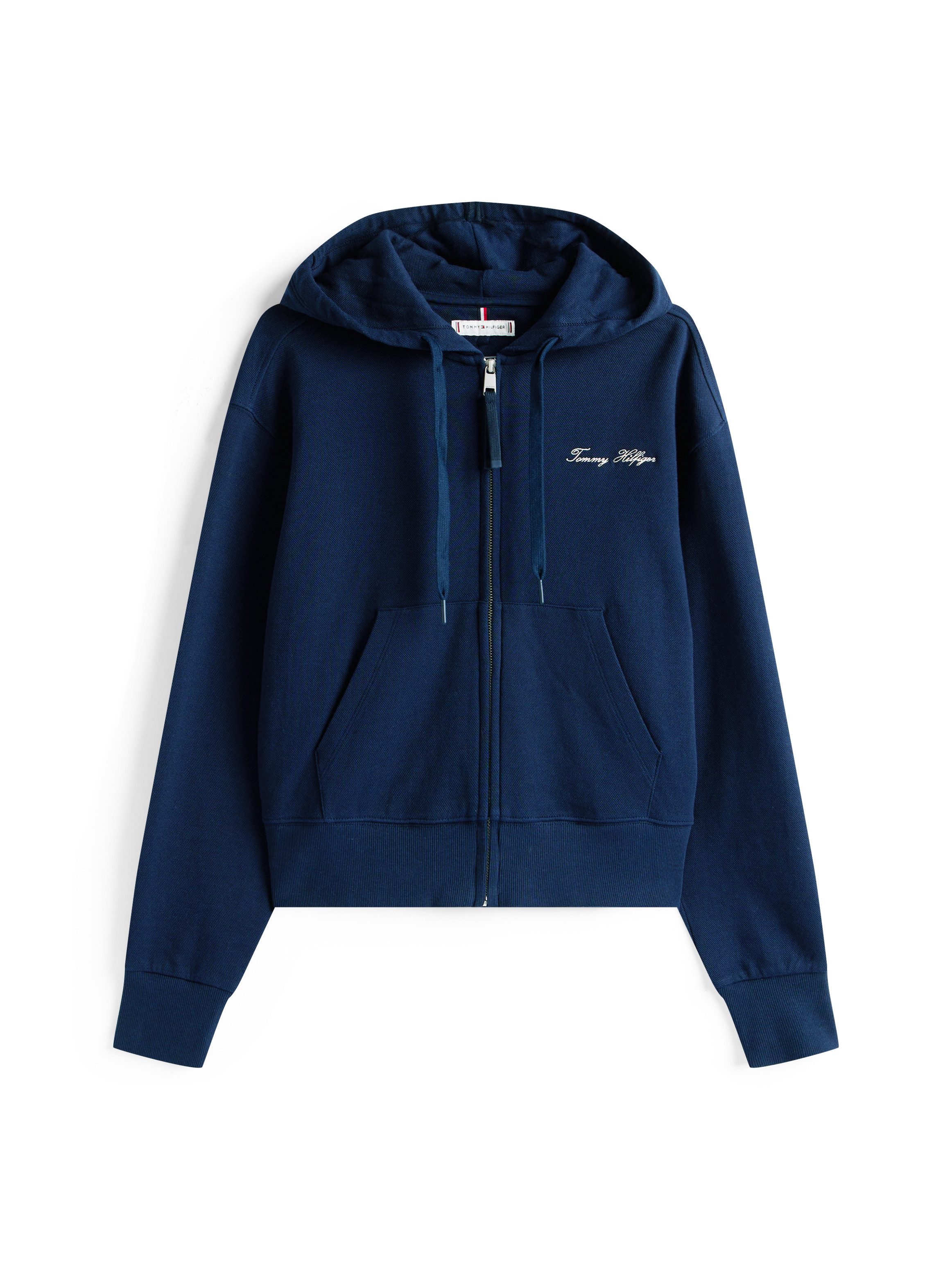 Tommy Hilfiger Sweatjacke SCRIPT REG PIQUE ZIP-UP HOODIE mit Tommy Hilfiger Script Logo-Schriftzug