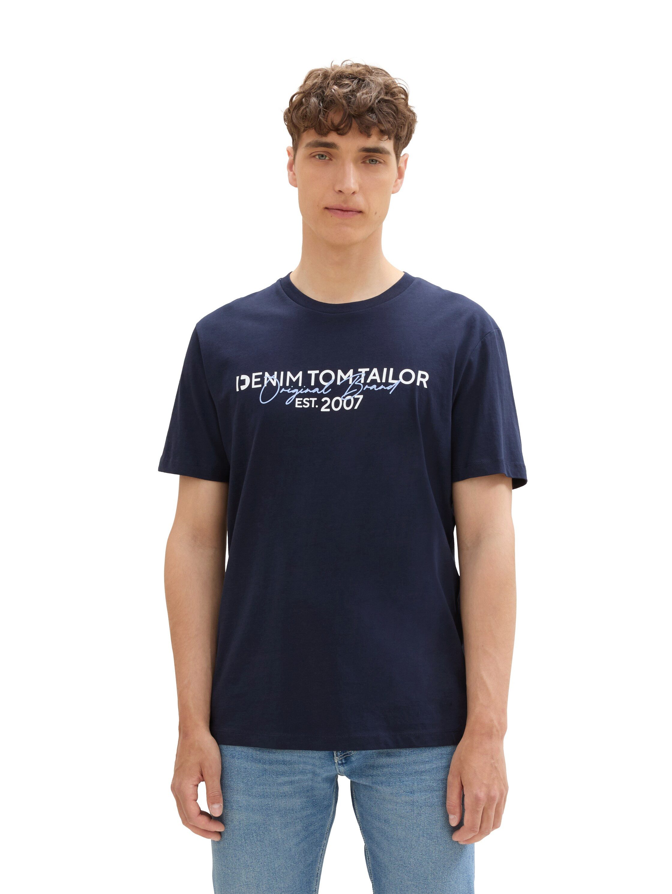 TOM TAILOR Denim Rundhalsshirt mit verschiedenen Logo Prints