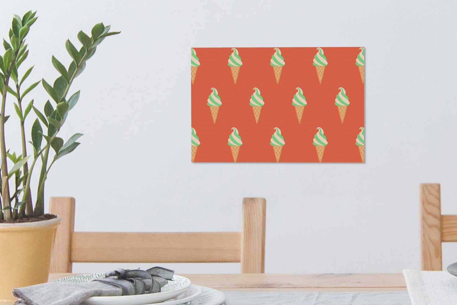 Grün, Leinwandbilder, Wandbild - (1 cm Rot St), - Wanddeko, OneMillionCanvasses® Leinwandbild Muster Eiscreme - 30x20 Aufhängefertig,