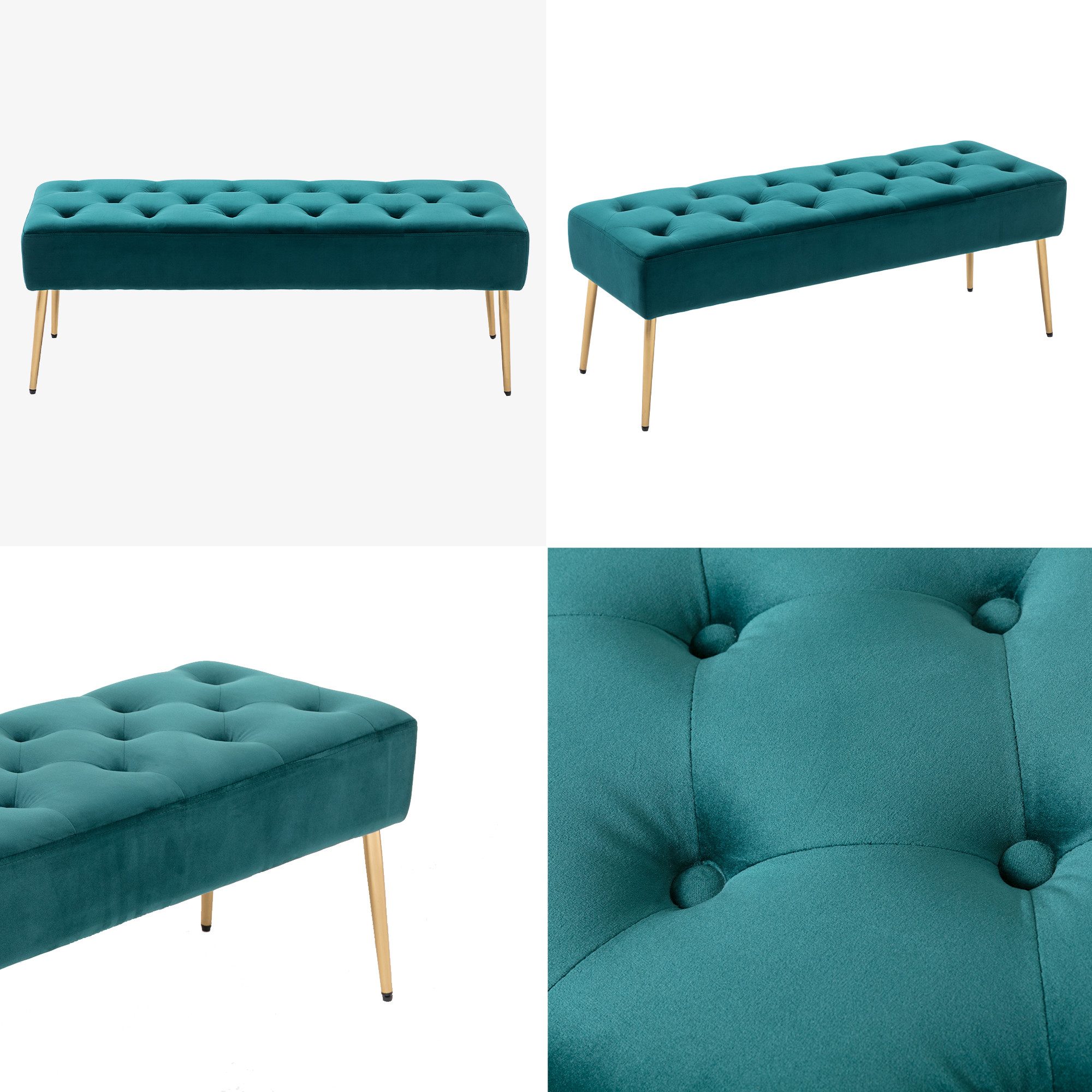 Duhome Sitzhocker (9130C), Sitzbank Polsterbank Sitzhocker Schminkbank mit Knöpfen, Metallbeine