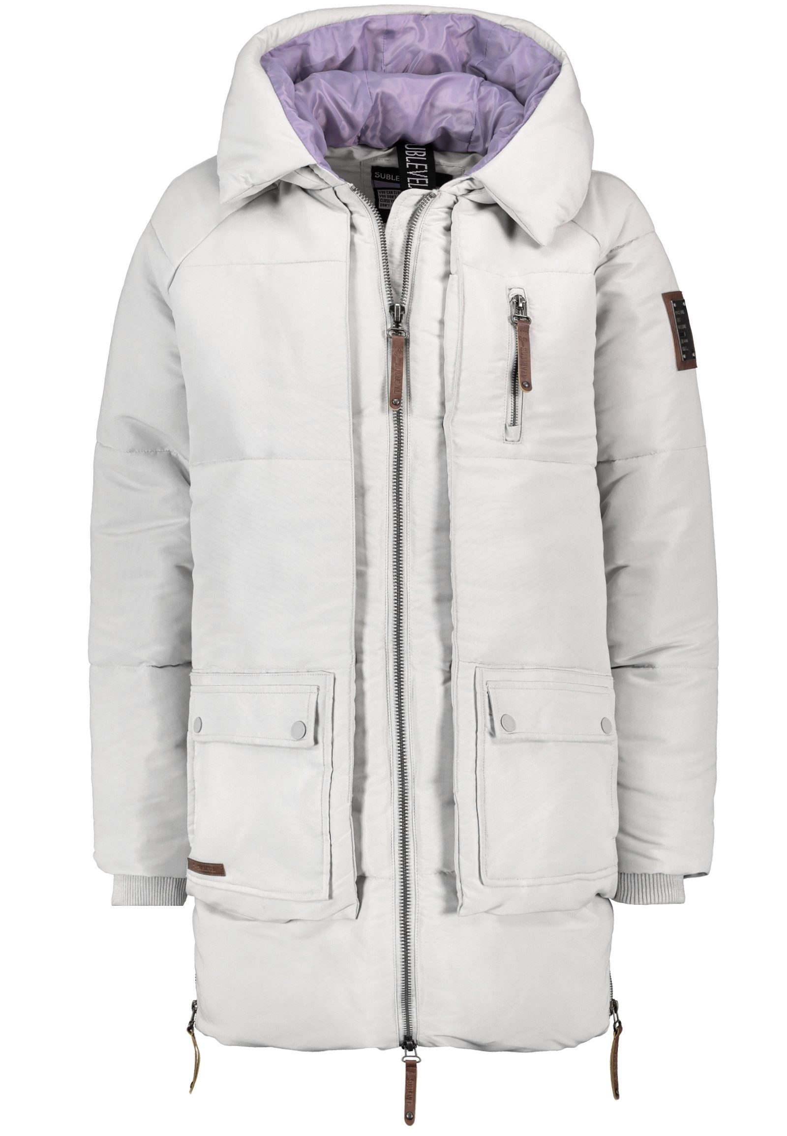 SUBLEVEL Parka Parka Oversize Mantel Steppjacke Jacke Steppmantel Grau Wintermantel Winter