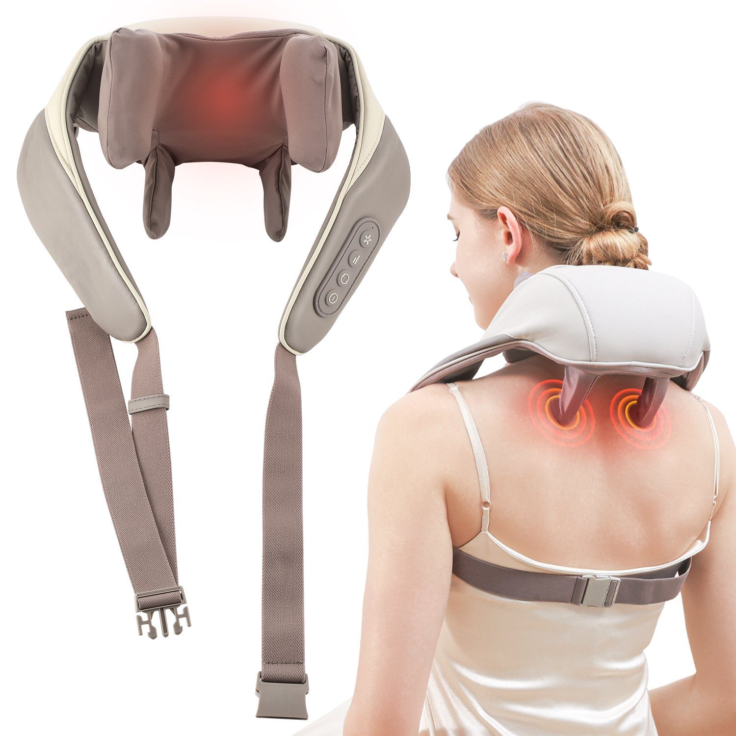 LETGOSPT Nacken-Massagegerät Schulter Nackenmassagegerät mit Wärme,  Elektrisch Shiatsu Massagegerät, Massagegerät mit 6 Silikon-Massageköpfe,  für Nacken, Schulter, Rücken