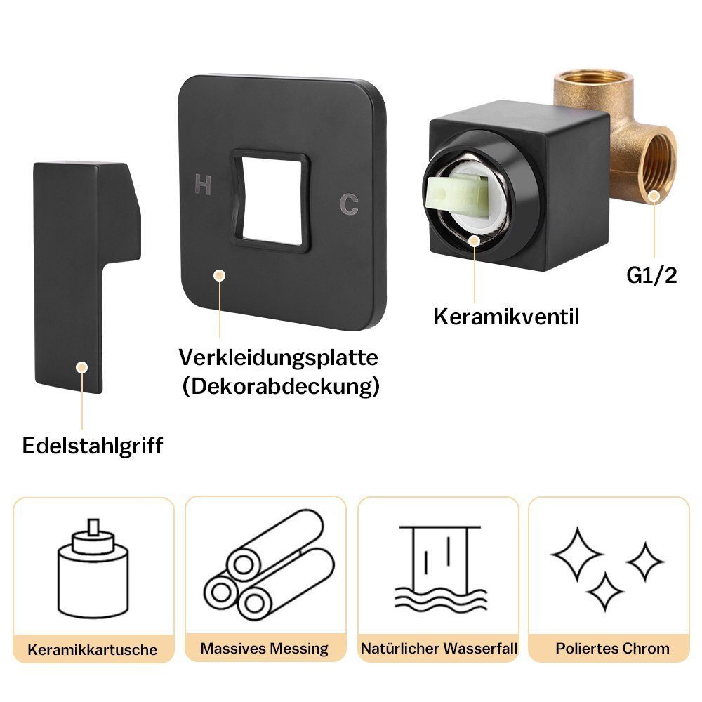 Wasserfall Mischbatterie Badarmatur Schwarz Waschtischarmatur Unterputz Waschtischarmatur (Wandmontage Armatur Unterputz XERSEK Waschtischarmatur) Wasserhahn