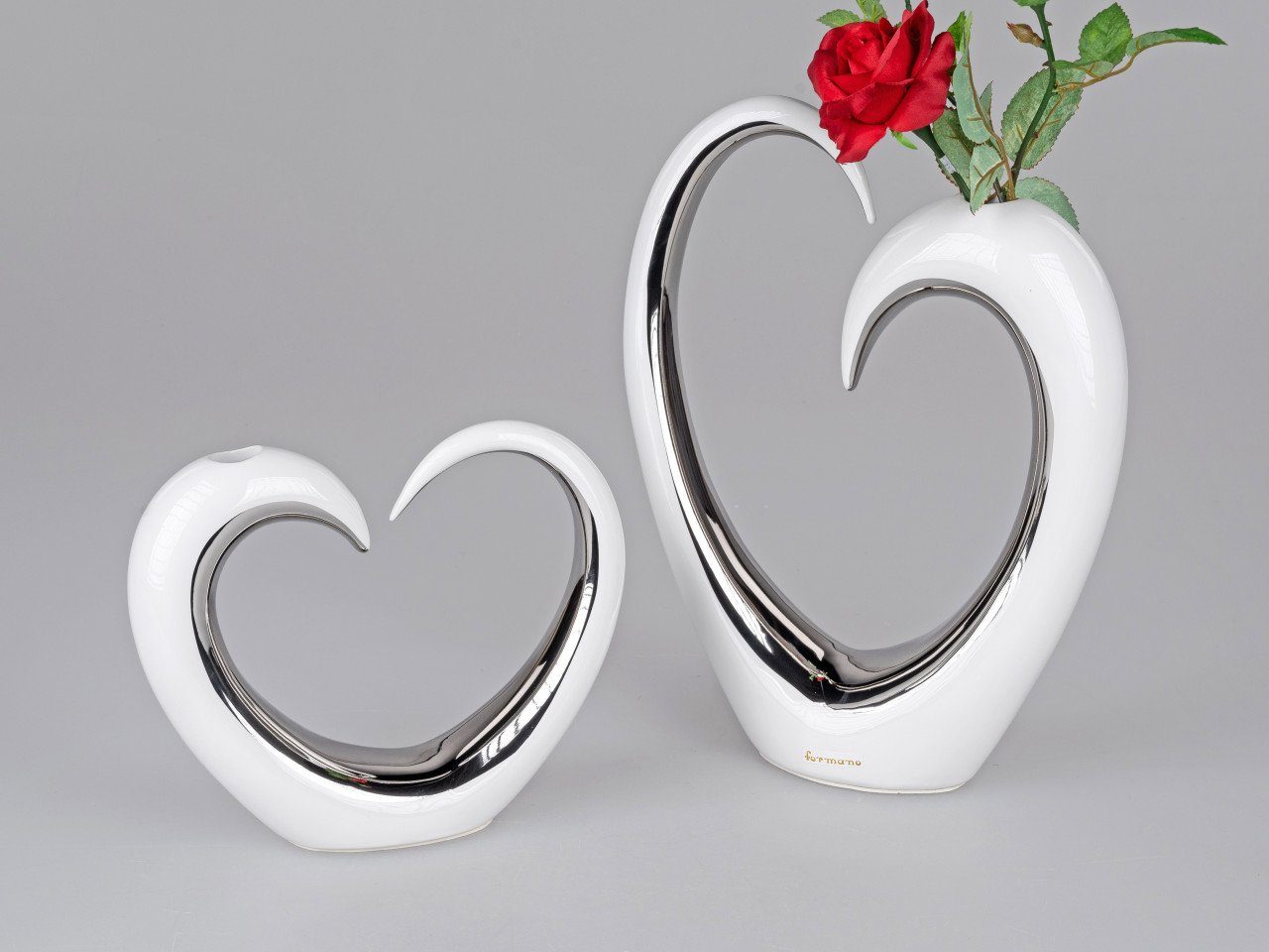 formano Dekovase Hearts, Weiß B:22cm Keramik H:19cm