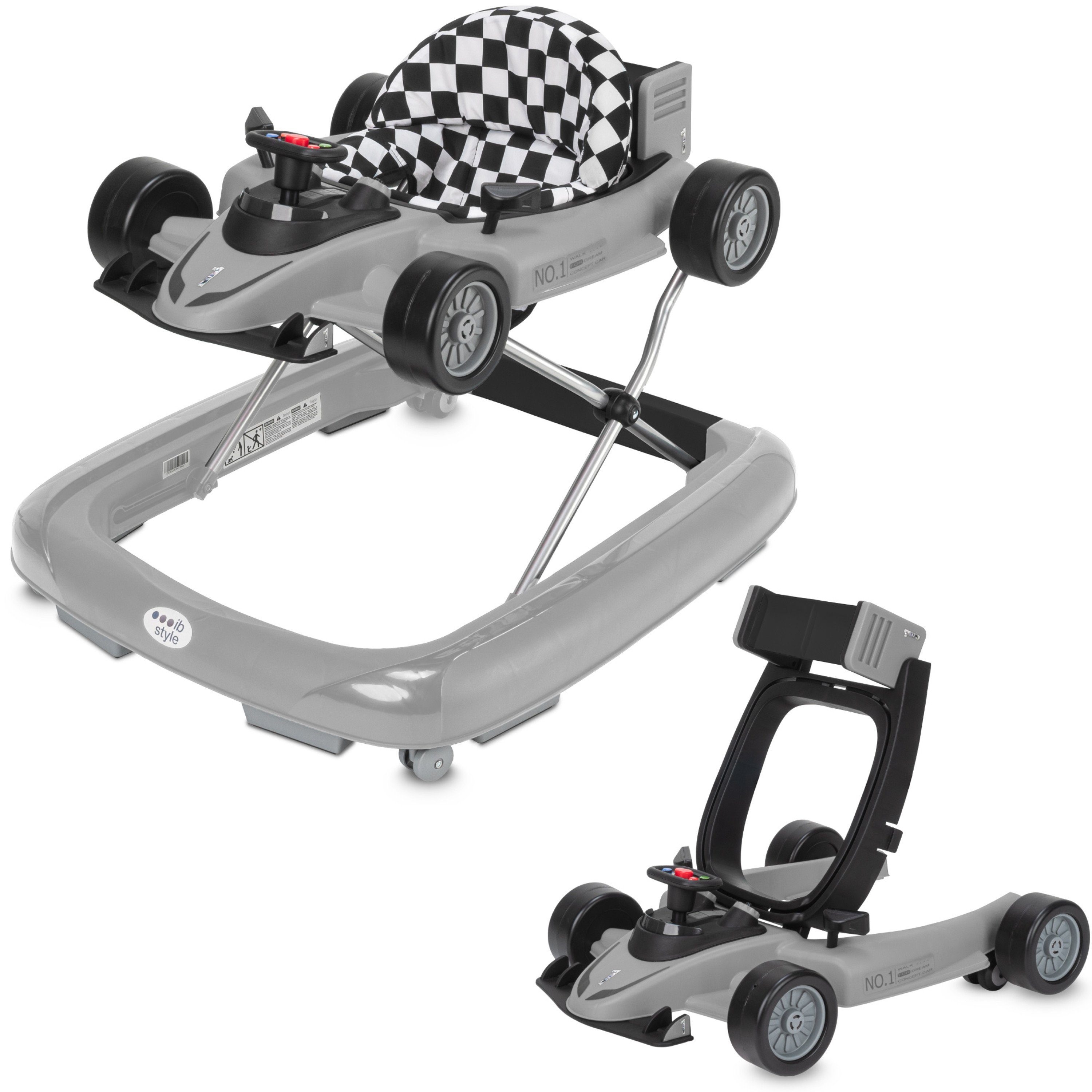 ib style Lauflernhilfe Little Soundeffekten Babywalker Abnehmbarer Laufwagen Grau, - Lauflernwagen Speedster mit