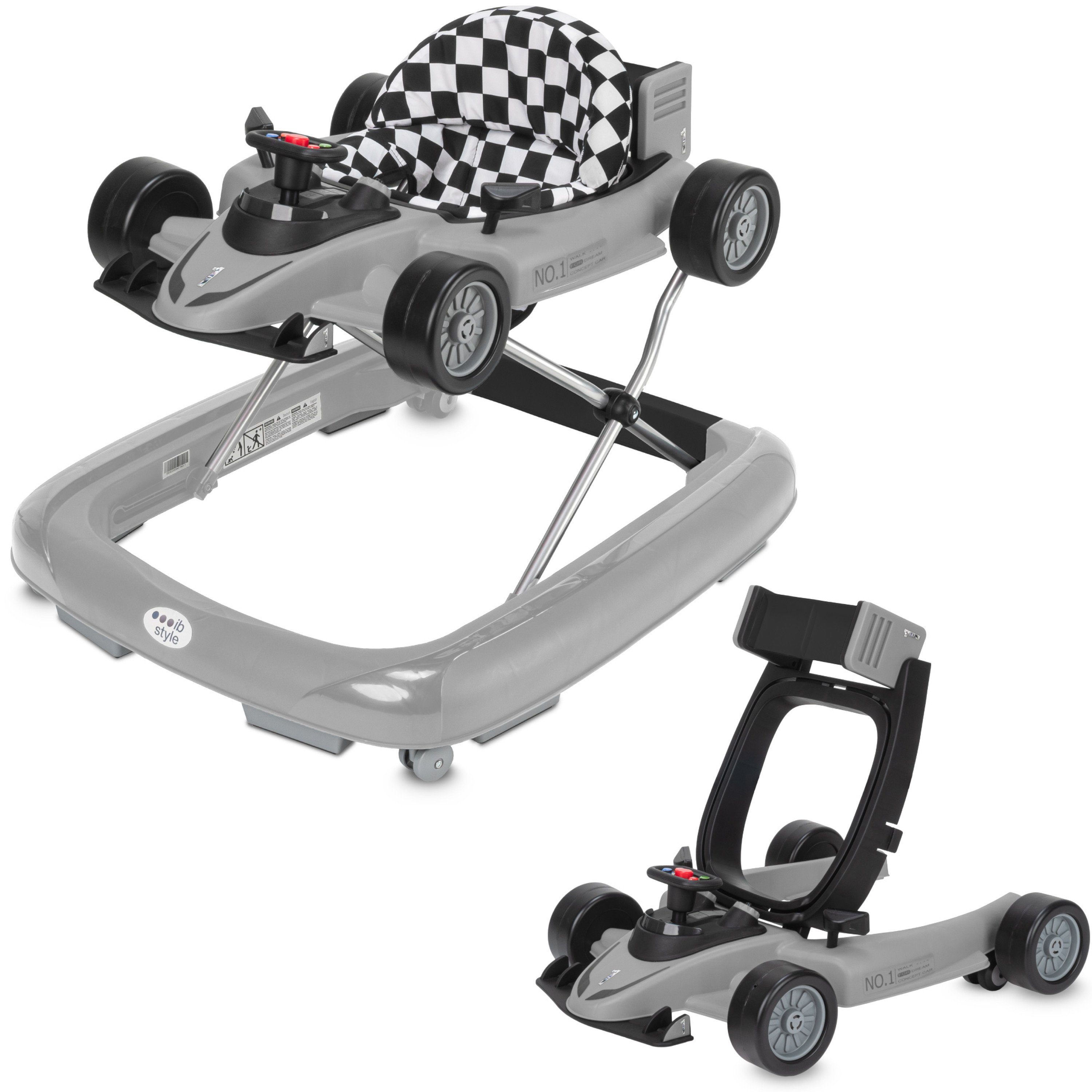 ib style Lauflernhilfe Little Speedster Babywalker Grau, Lauflernwagen mit  Soundeffekten - Abnehmbarer Laufwagen