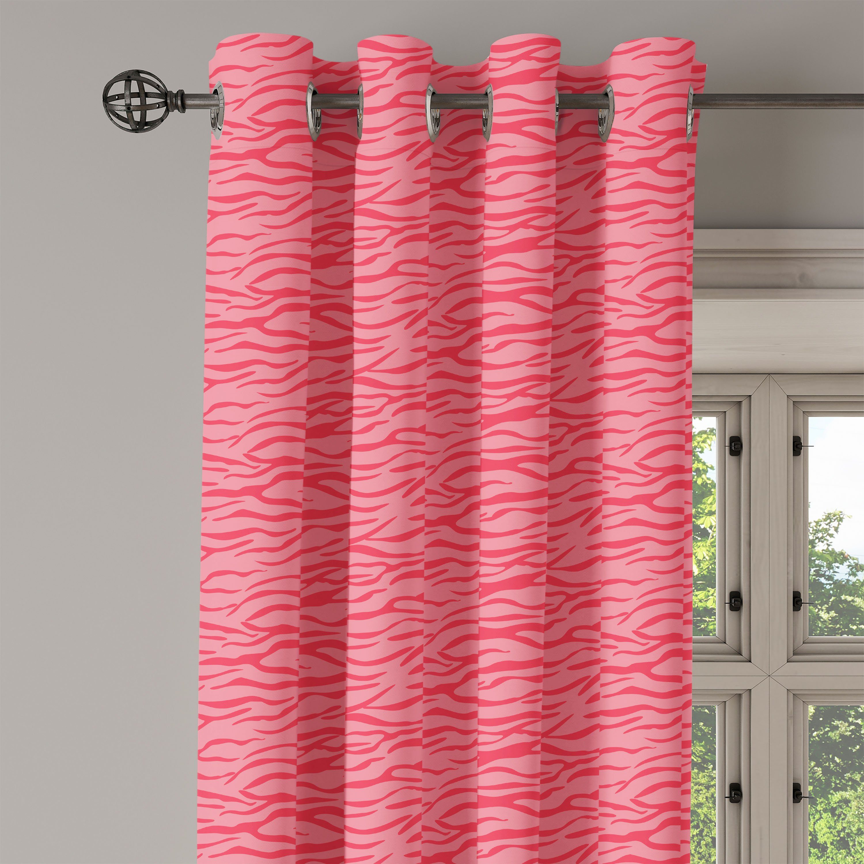 Schlafzimmer Abakuhaus, rosa Dekorative Wohnzimmer, Gewellte Streifen 2-Panel-Fenstervorhänge Safari für Gardine Zebra