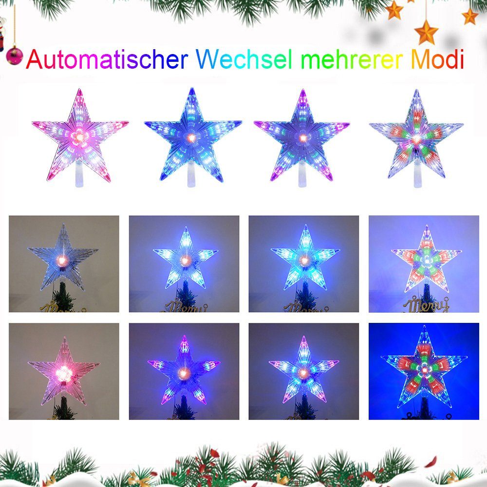 Jibenhome Christbaumspitze 31 LEDs Christbaumspitze Baumspitze Stern 8 Blinkmodi Sternenlicht, RGB Weihnachtsbaumspitze Batteriebetrieben Dekoration