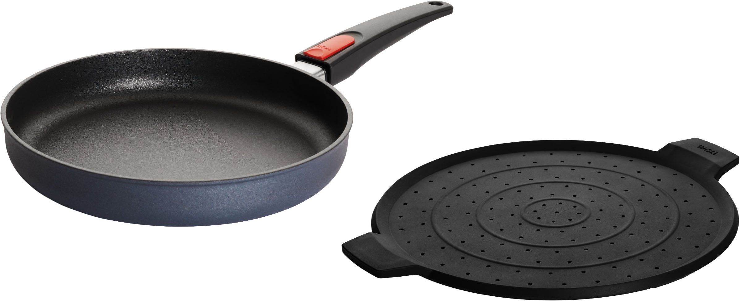 WOLL MADE IN GERMANY Pfannen-Set Diamond Lite mit Spritzschutz, Aluminiumguss (Set, 2-tlg), Abnehmbarer Stiel, Antihaftbeschichtet